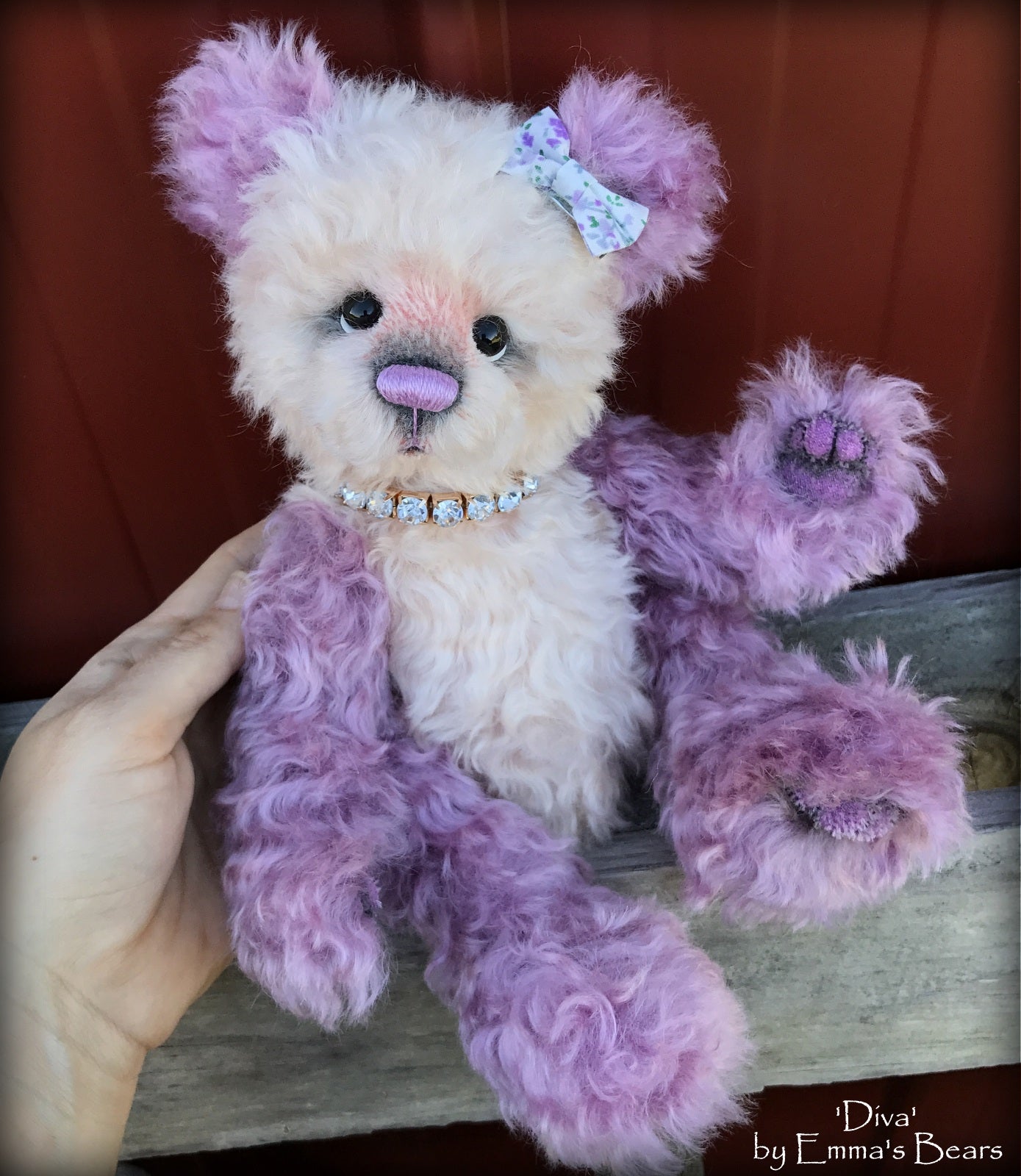 Diva- 12" hand dyed super curls mohair artist bear by Emma's Bears  - OOAK