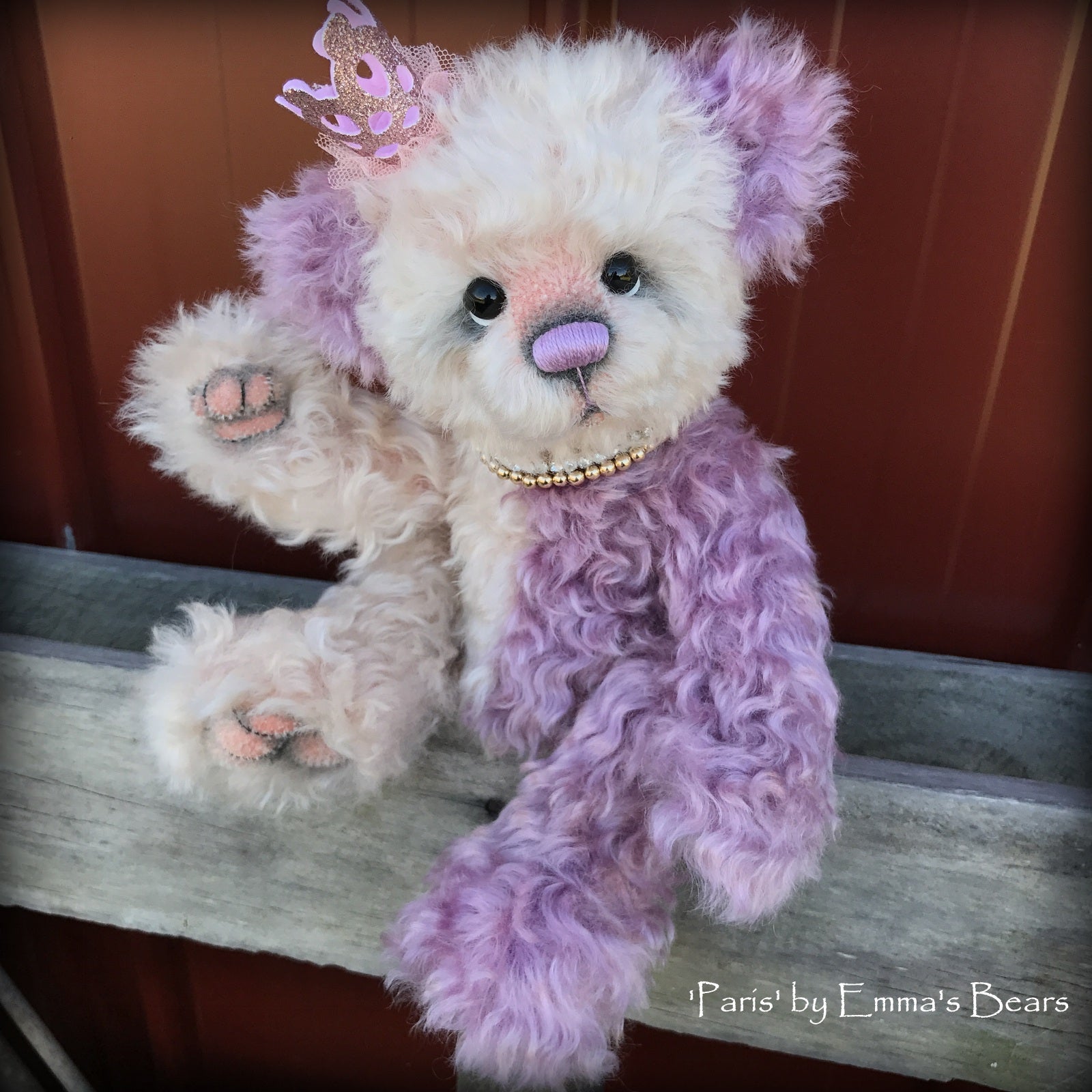 Paris- 12" hand dyed super curls mohair artist bear by Emma's Bears  - OOAK