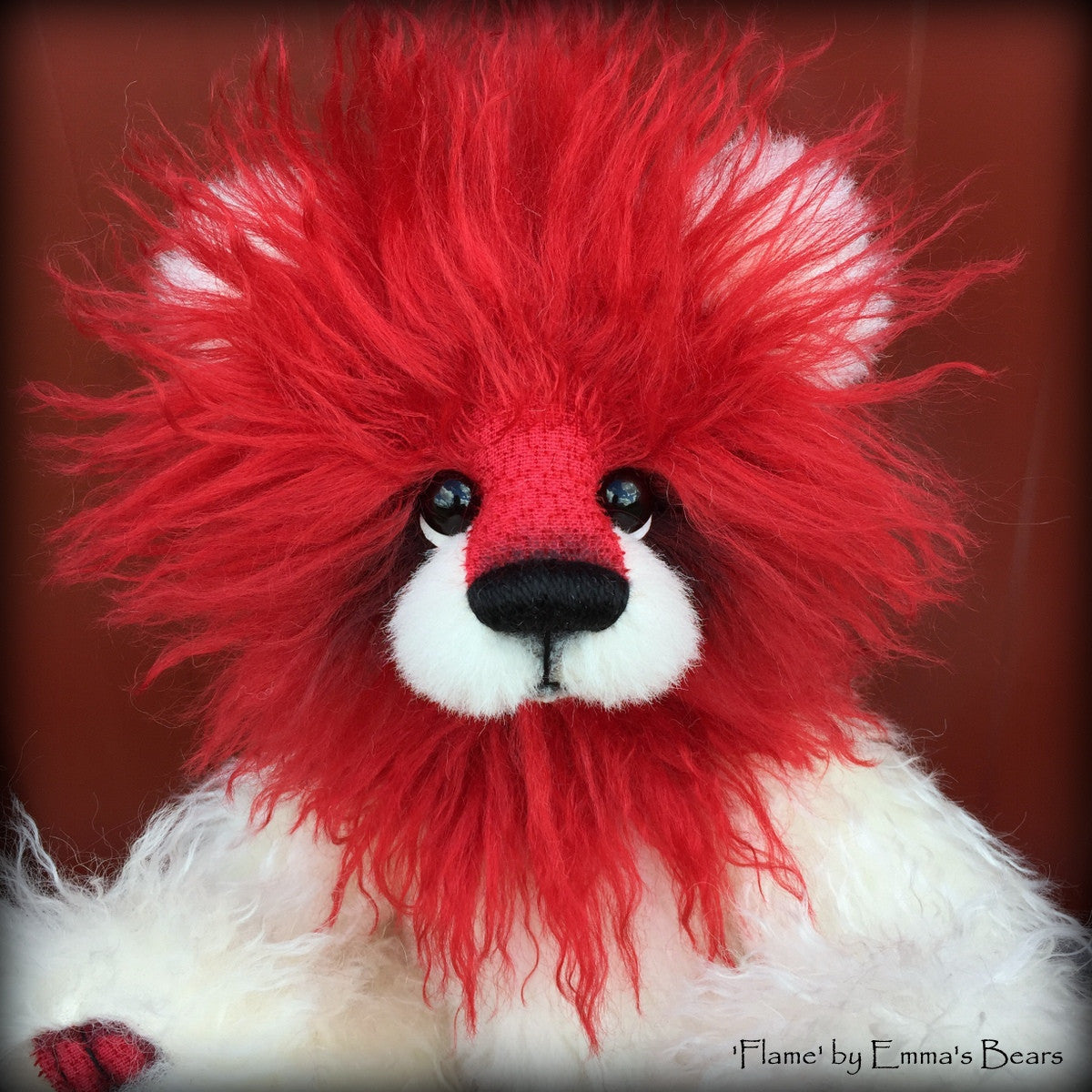 Flame - 12" red and white mohair lion bear by Emmas Bears - OOAK