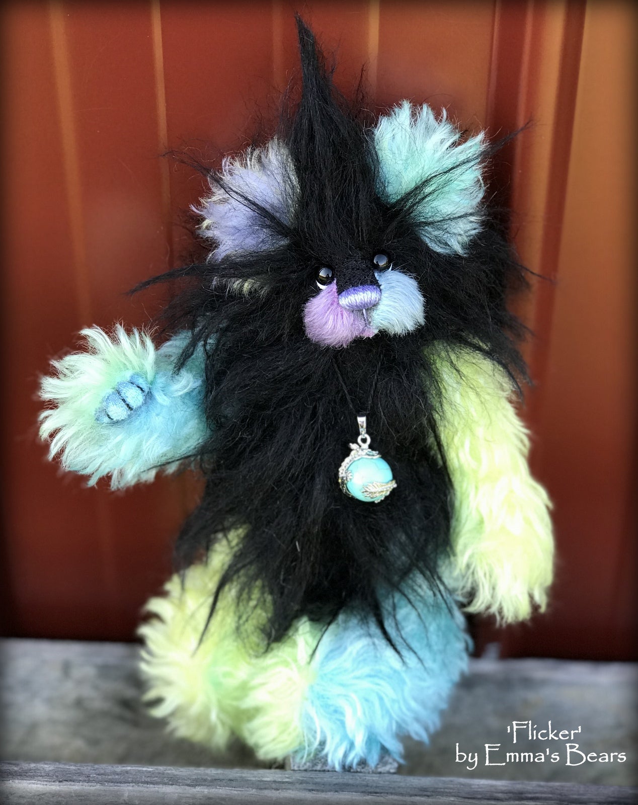 Flicker - 8" Rainbow and Black Mohair Artist Bear by Emma's Bears - OOAK