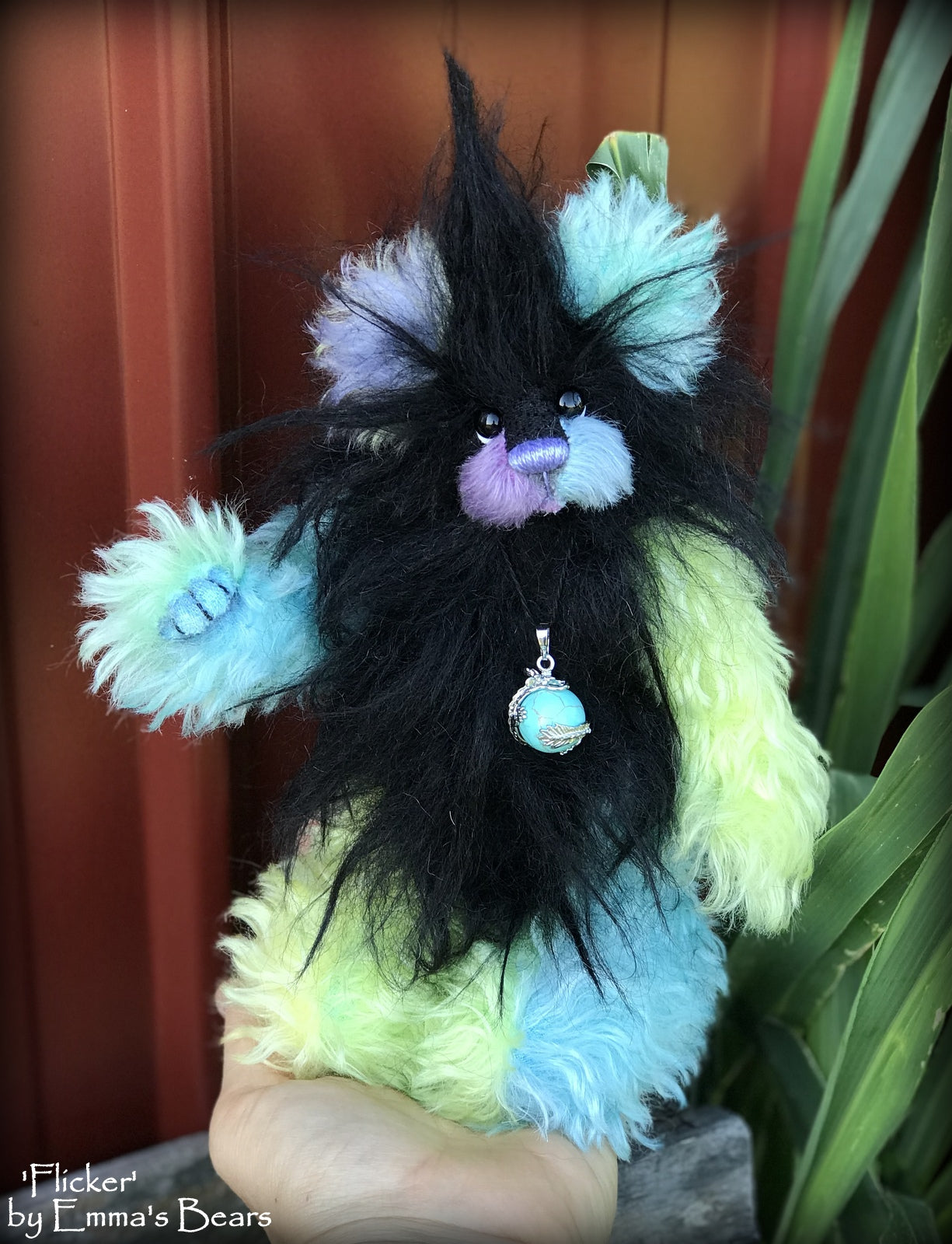 Flicker - 8" Rainbow and Black Mohair Artist Bear by Emma's Bears - OOAK