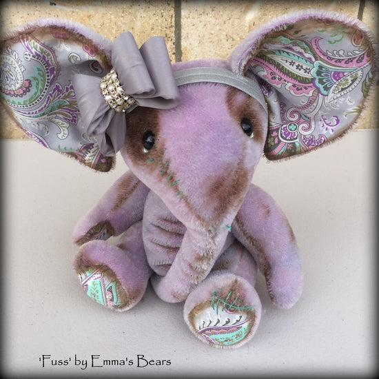 Fuss - 11in hand dyed shabby lilac mohair elephant by Emmas Bears