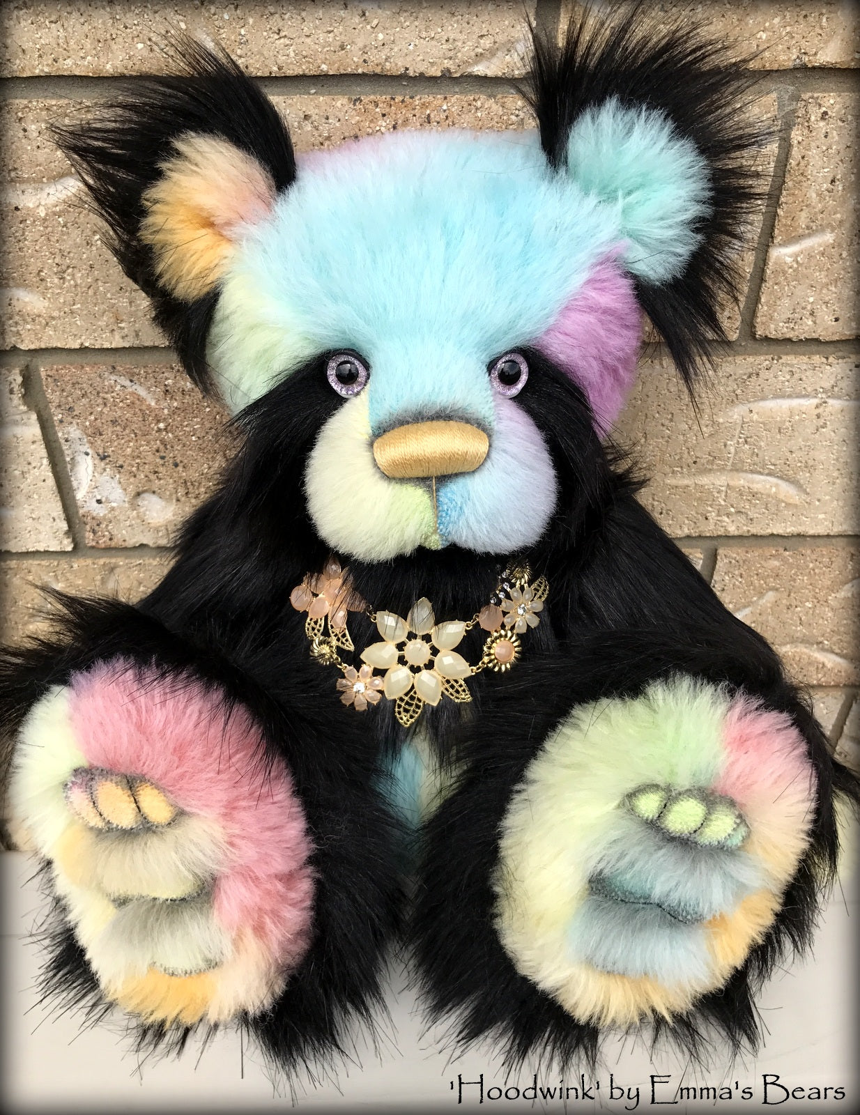 Hoodwink - 19" rainbow alpaca and faux fur artist bear by Emma's Bears  - OOAK