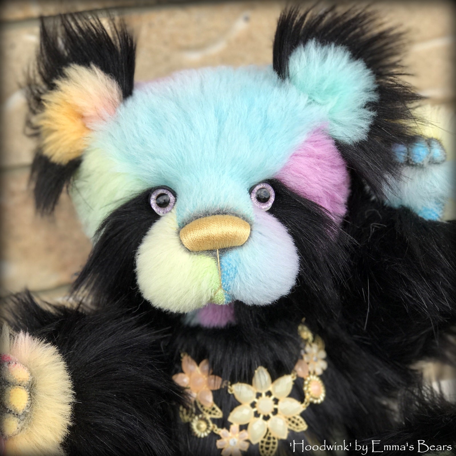 Hoodwink - 19" rainbow alpaca and faux fur artist bear by Emma's Bears  - OOAK