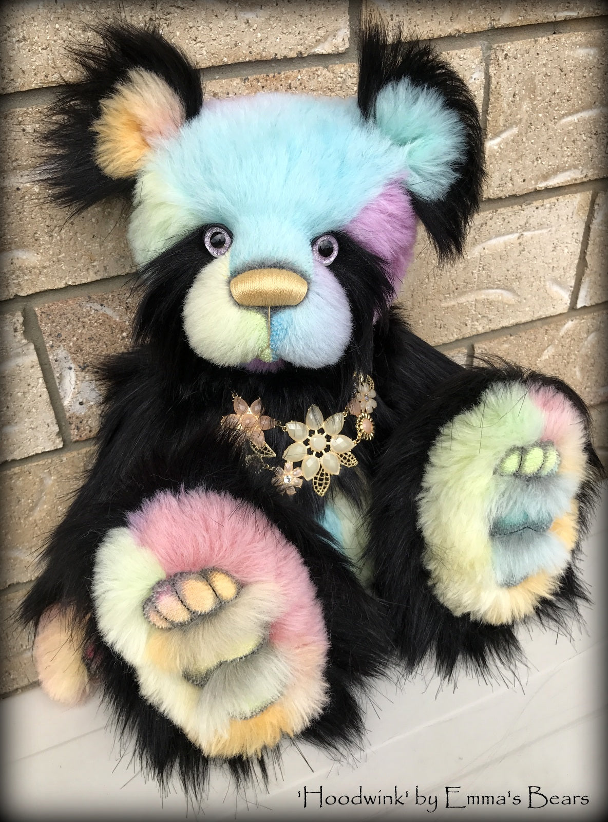 Hoodwink - 19" rainbow alpaca and faux fur artist bear by Emma's Bears  - OOAK