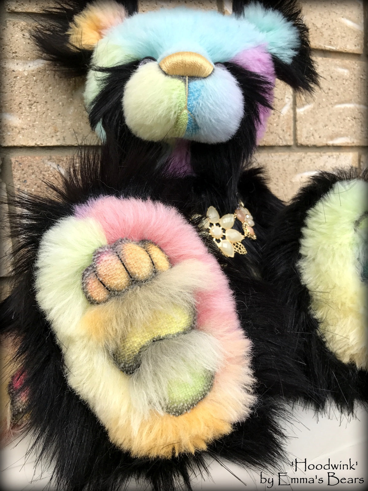 Hoodwink - 19" rainbow alpaca and faux fur artist bear by Emma's Bears  - OOAK