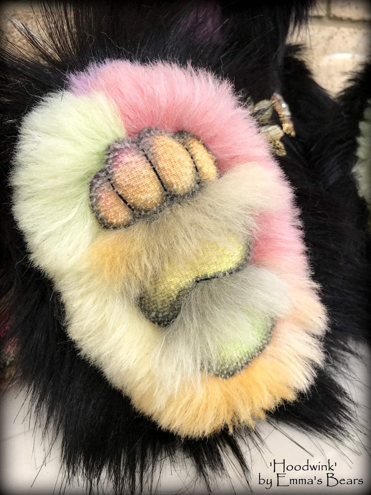 Hoodwink - 19" rainbow alpaca and faux fur artist bear by Emma's Bears  - OOAK