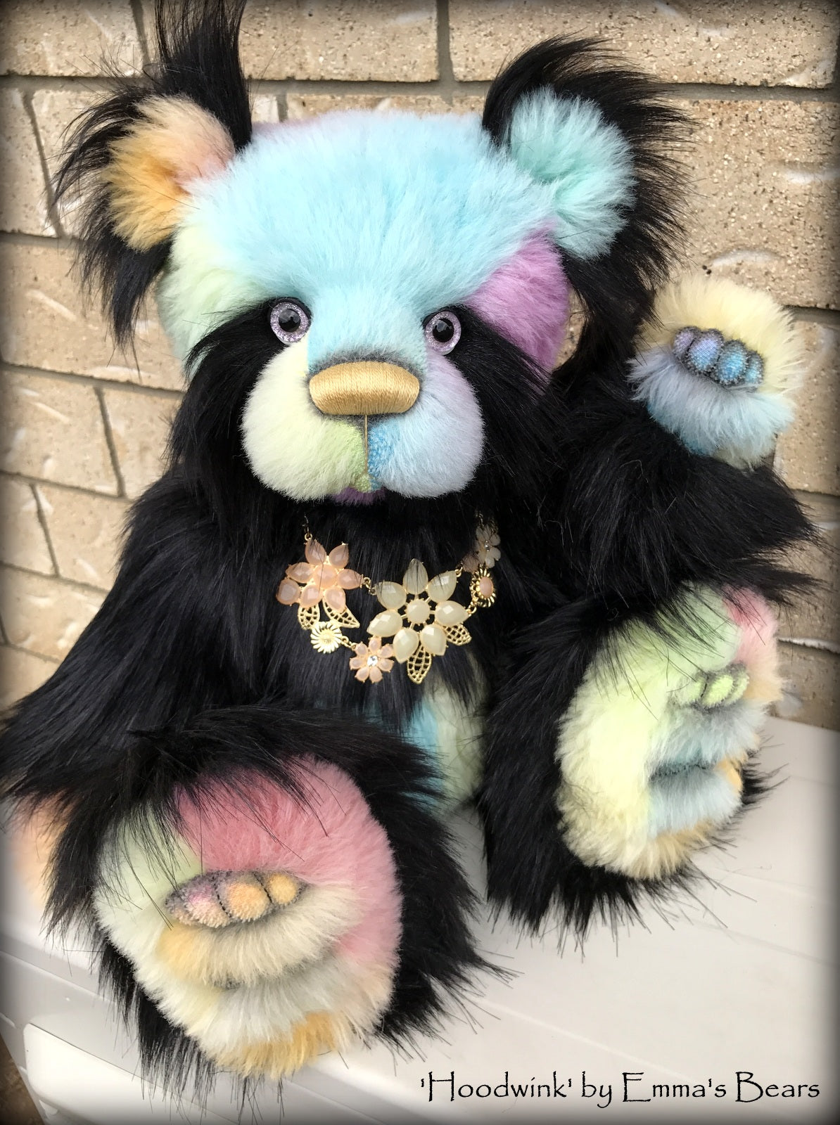 Hoodwink - 19" rainbow alpaca and faux fur artist bear by Emma's Bears  - OOAK