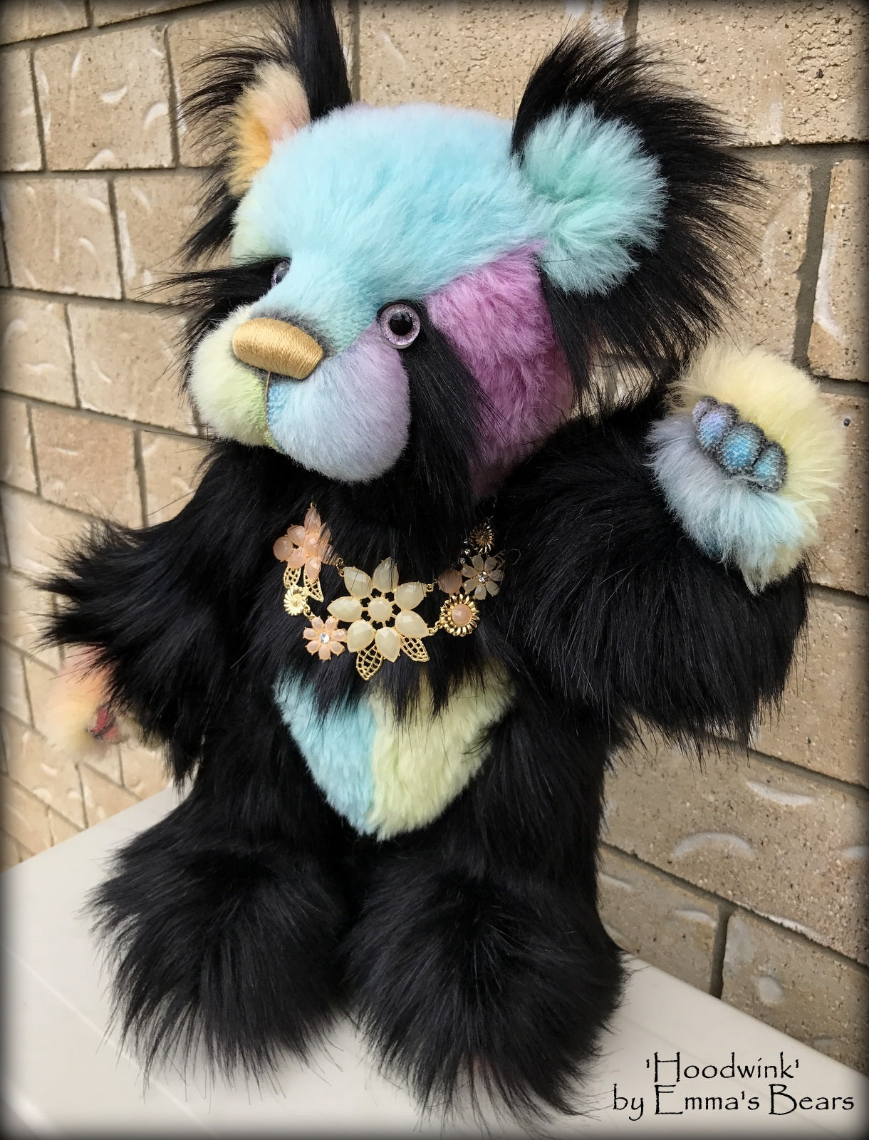 Hoodwink - 19" rainbow alpaca and faux fur artist bear by Emma's Bears  - OOAK