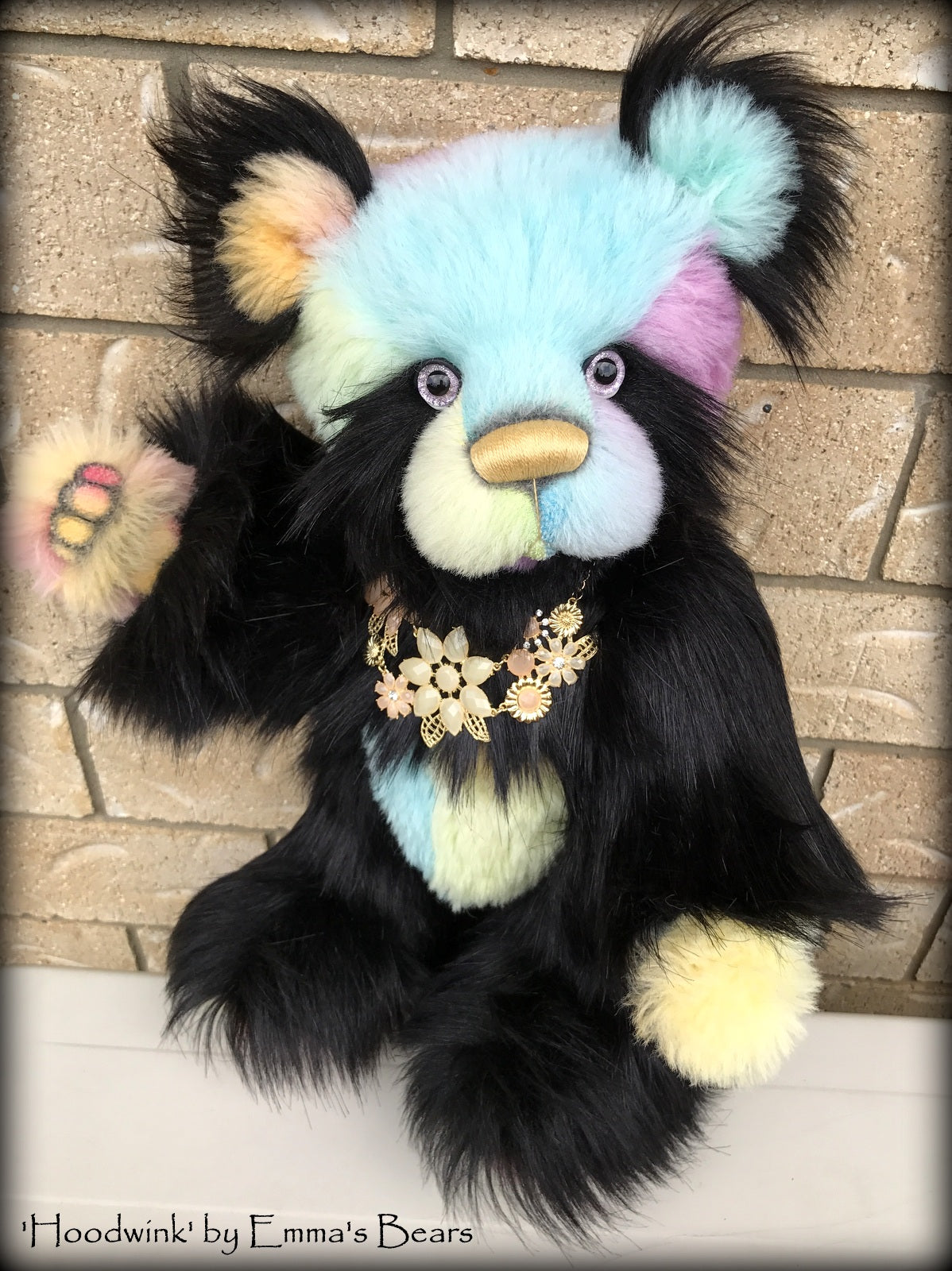 Hoodwink - 19" rainbow alpaca and faux fur artist bear by Emma's Bears  - OOAK