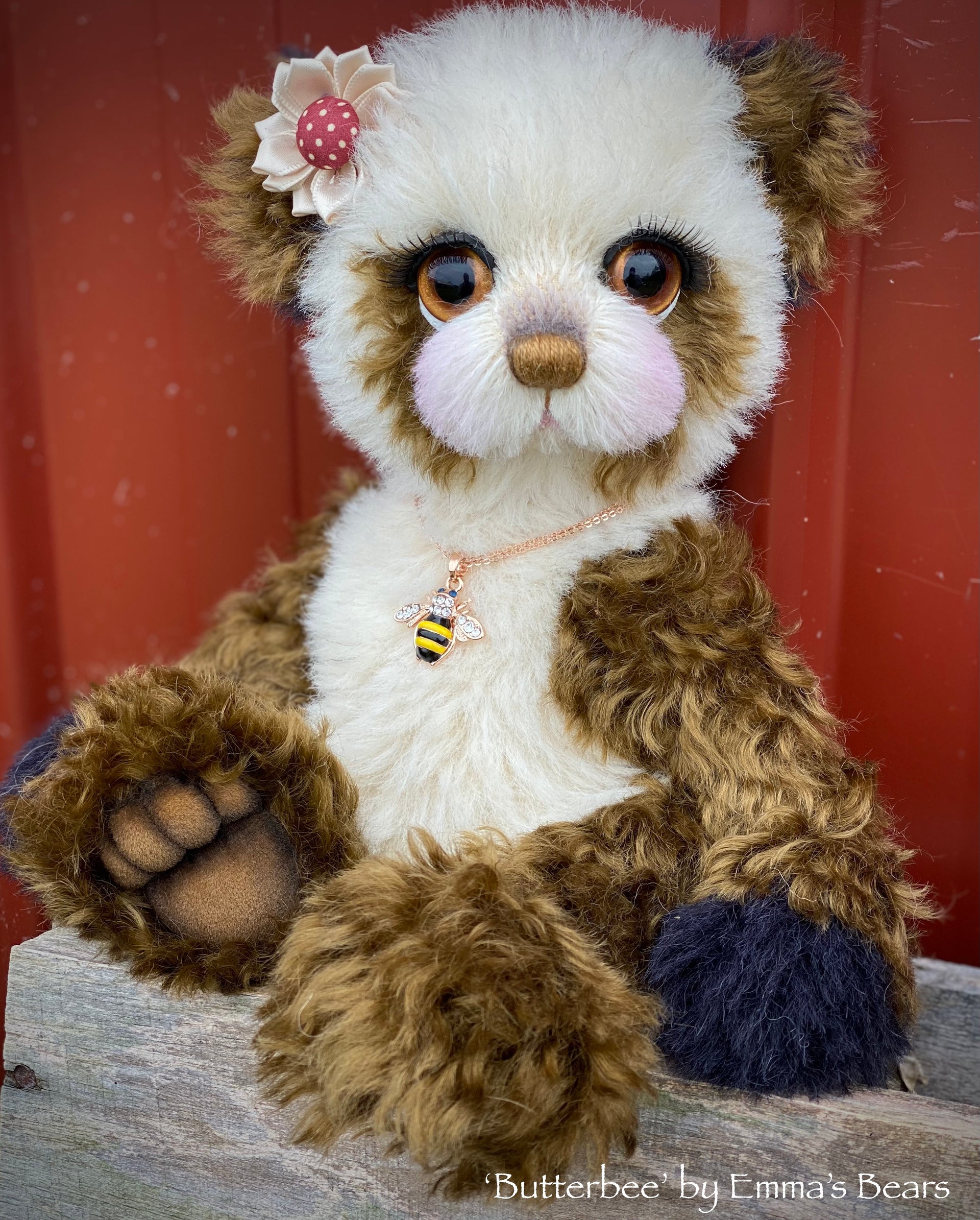 Butterbee - 12" curly kid mohair artist panda bear by Emma's Bears  - OOAK