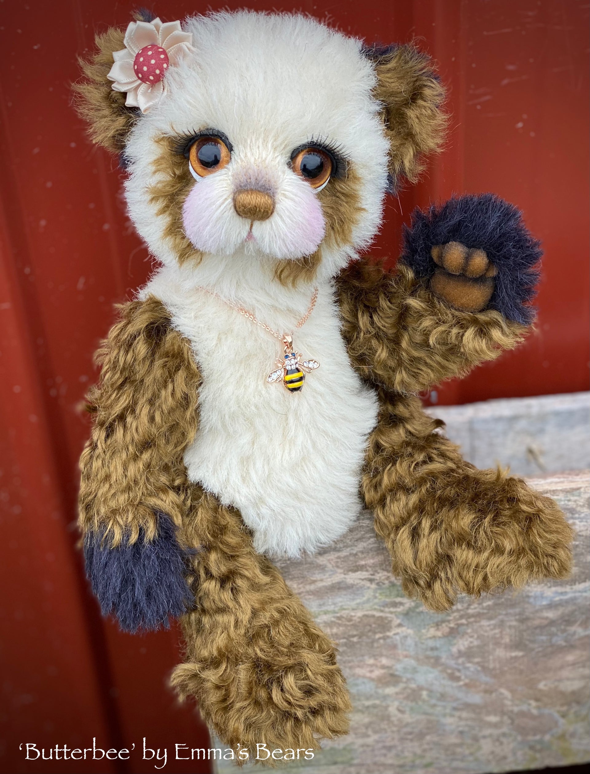 Butterbee - 12" curly kid mohair artist panda bear by Emma's Bears  - OOAK