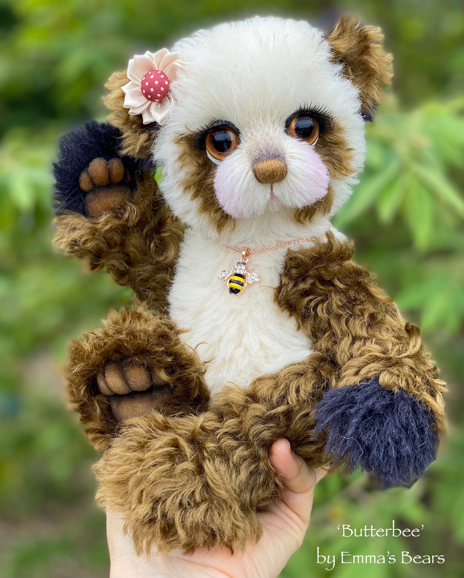 Butterbee - 12" curly kid mohair artist panda bear by Emma's Bears  - OOAK