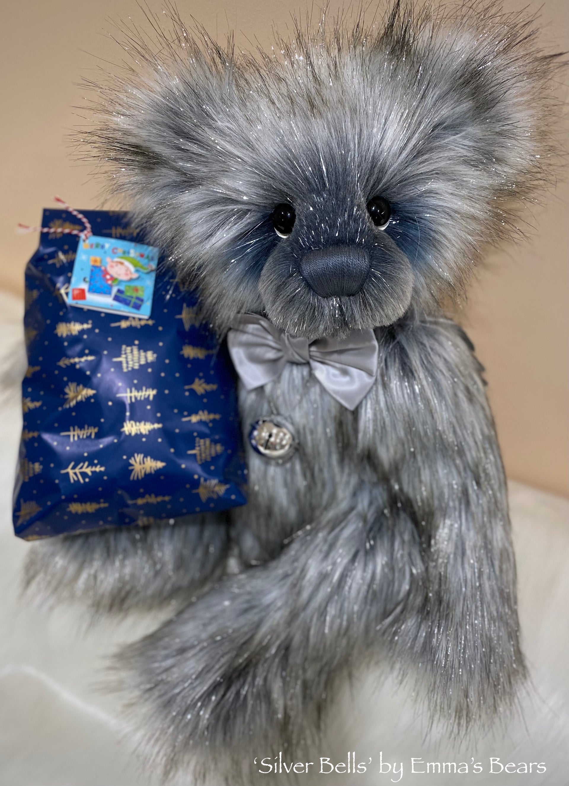 'Silver Bells' - 22" Christmas 2021 Faux Fur Artist Baby Bear by Emma's Bears - OOAK