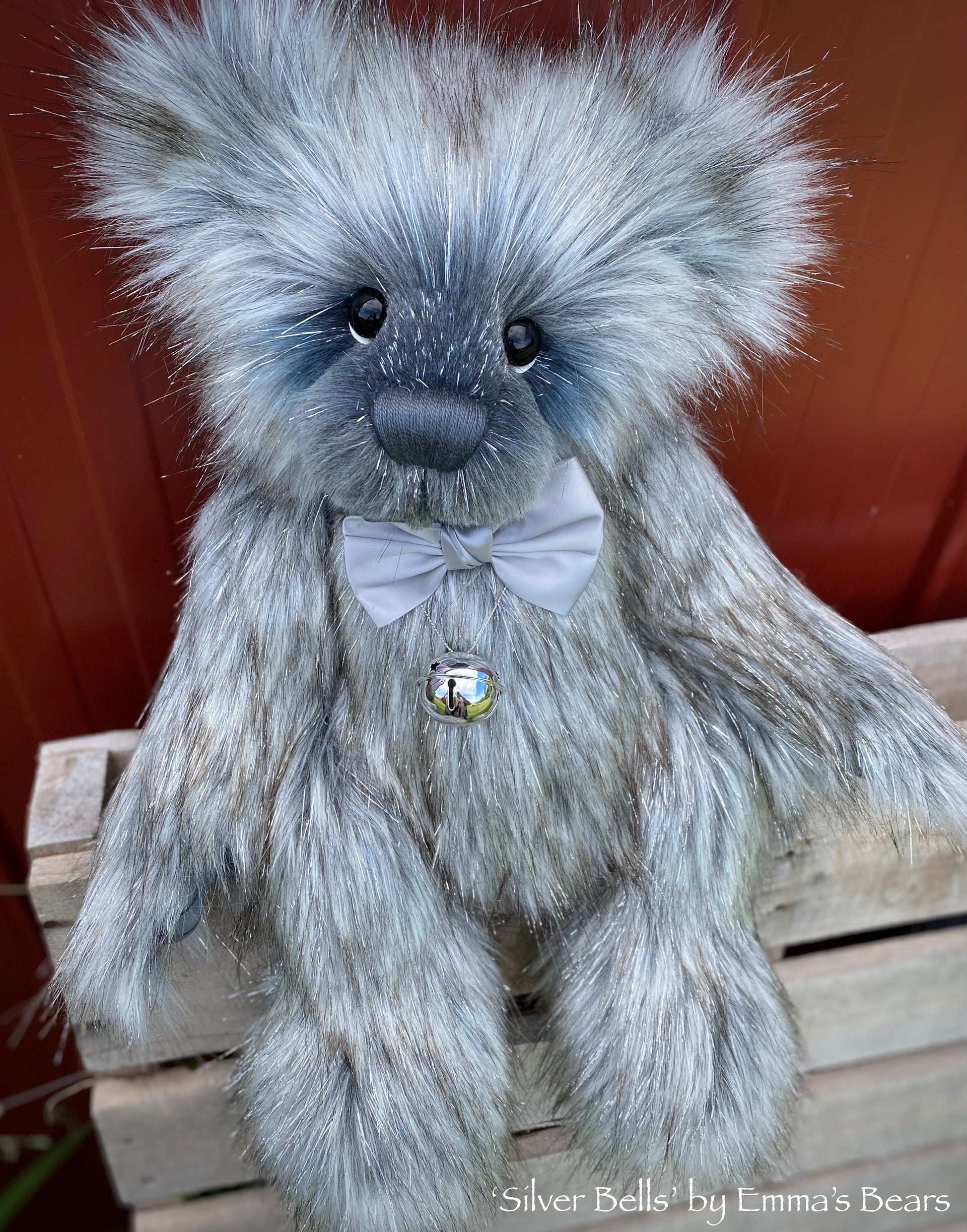 'Silver Bells' - 22" Christmas 2021 Faux Fur Artist Baby Bear by Emma's Bears - OOAK