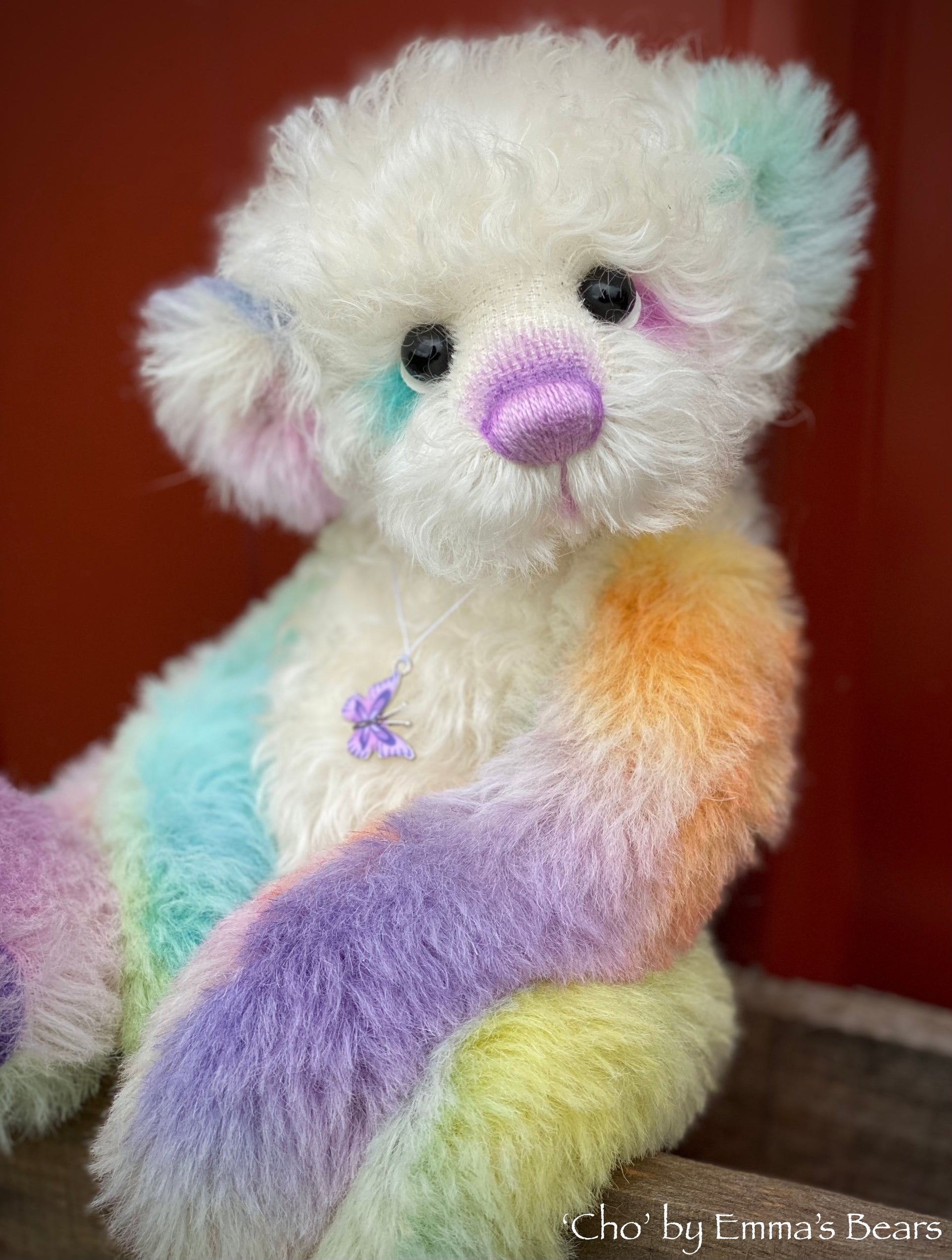 Cho - 12" Hand Dyed Rainbow Alpaca and Mohair Artist Bear by Emma's Bears - OOAK