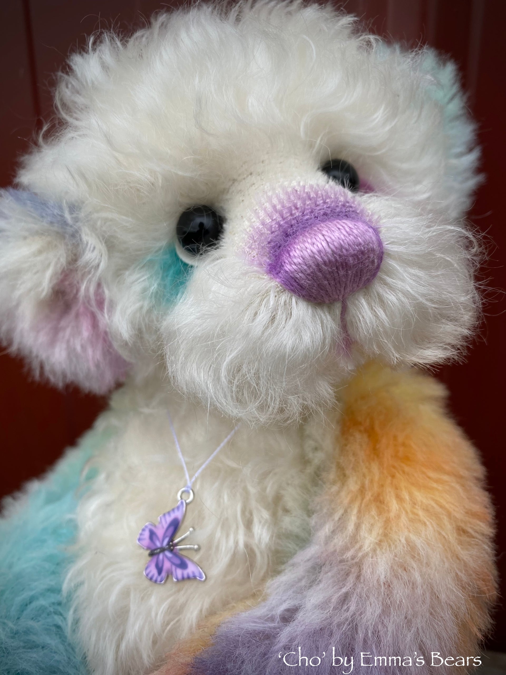 Cho - 12" Hand Dyed Rainbow Alpaca and Mohair Artist Bear by Emma's Bears - OOAK