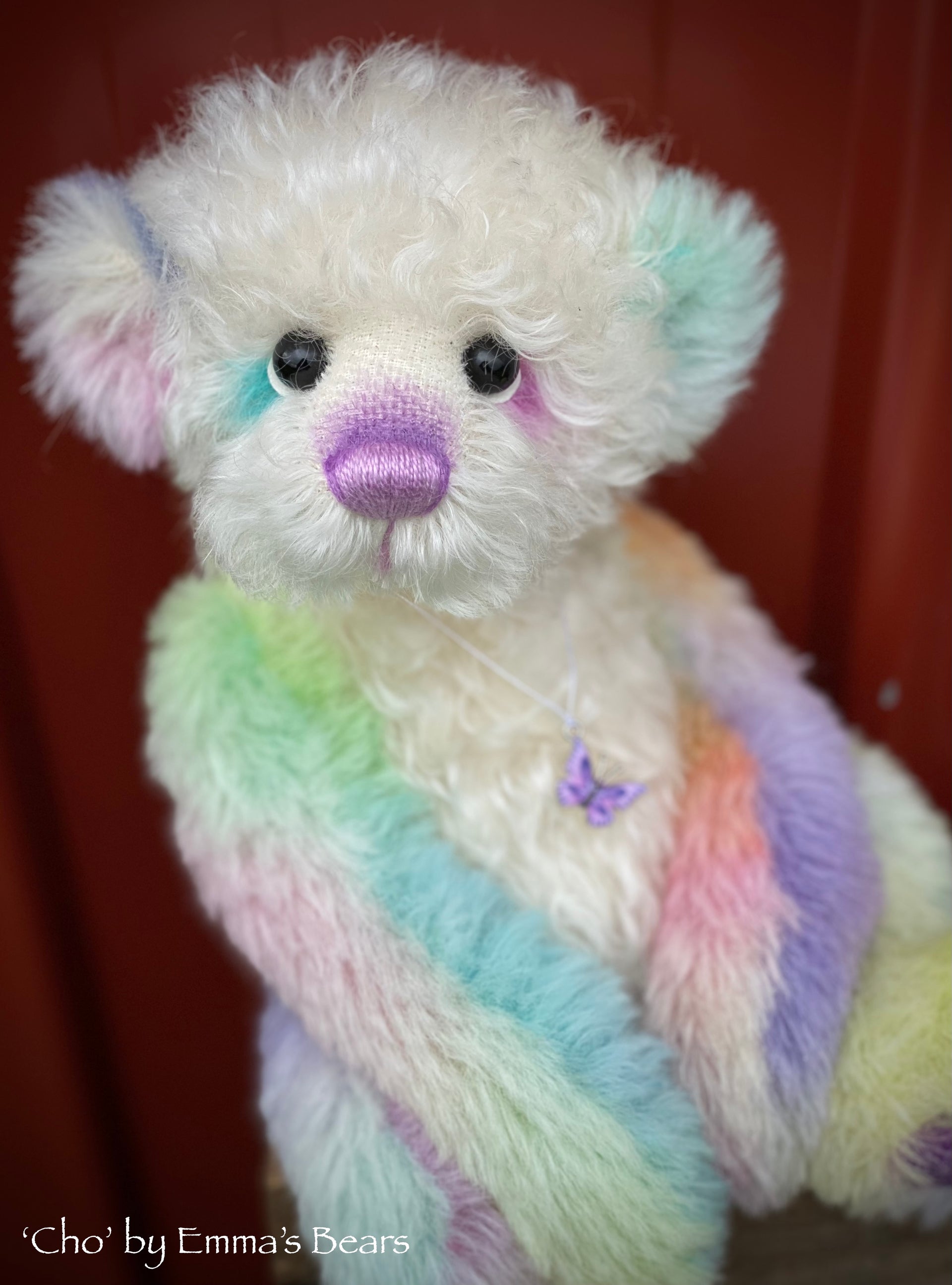 Cho - 12" Hand Dyed Rainbow Alpaca and Mohair Artist Bear by Emma's Bears - OOAK