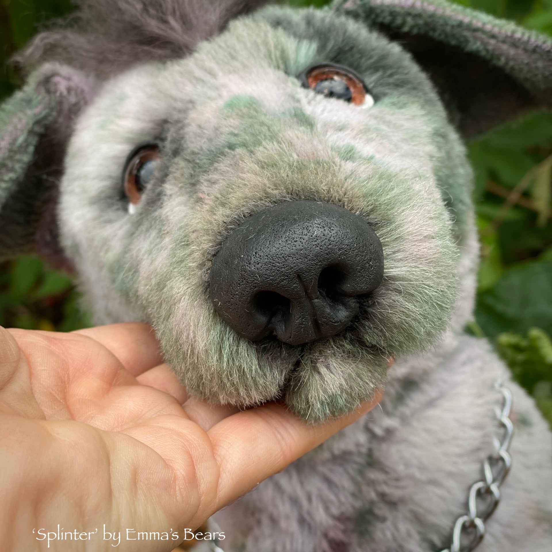 Splinter - 16" hand dyed alpaca doggo with mohair mohawk by Emmas Bears - OOAK