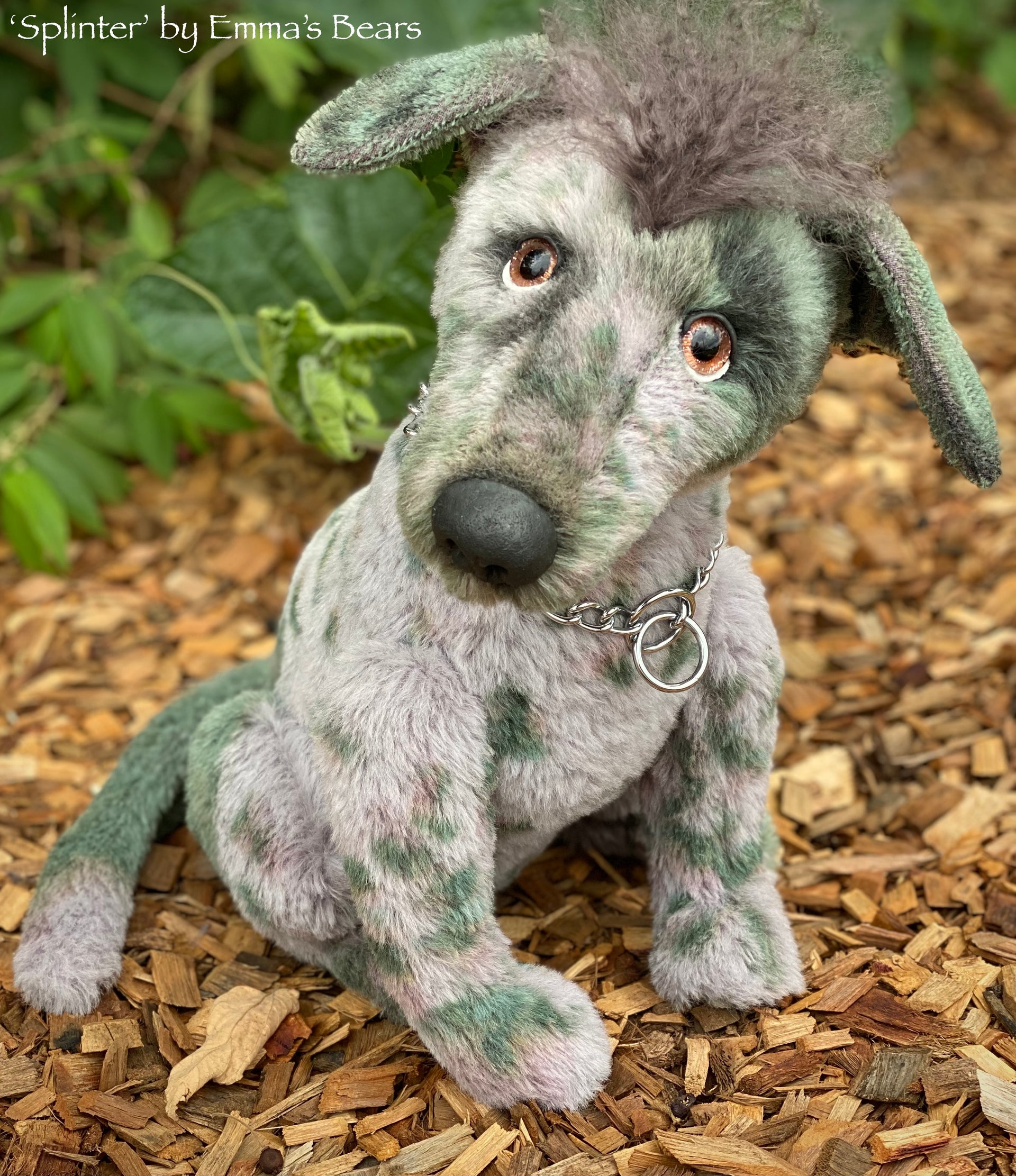 Splinter - 16" hand dyed alpaca doggo with mohair mohawk by Emmas Bears - OOAK