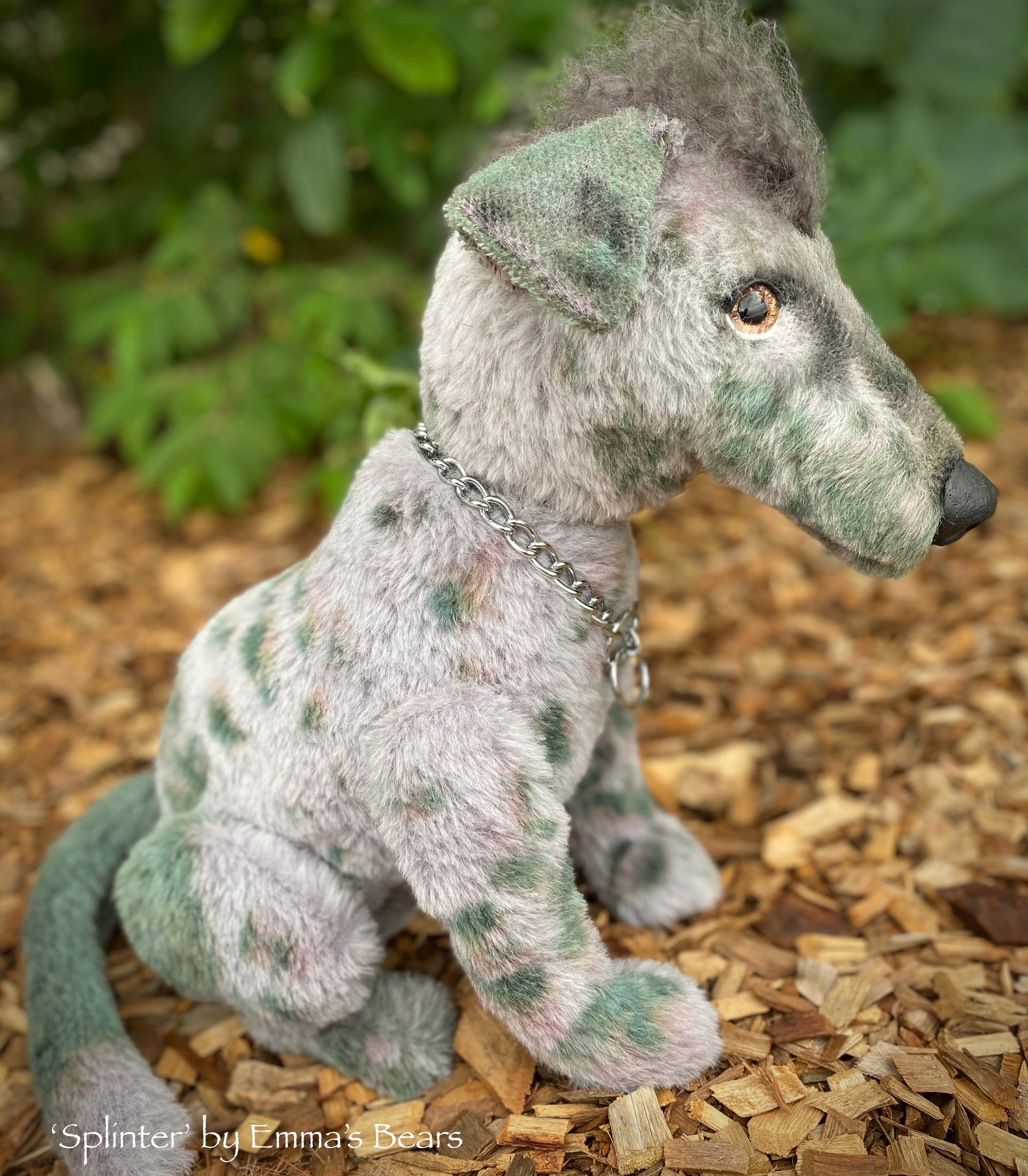 Splinter - 16" hand dyed alpaca doggo with mohair mohawk by Emmas Bears - OOAK