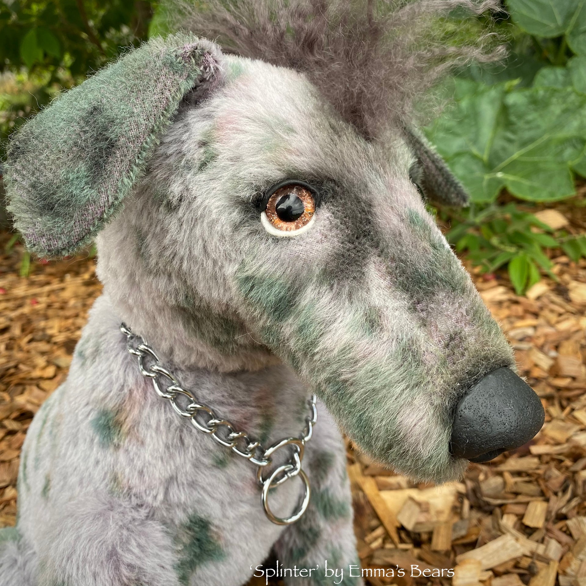 Splinter - 16" hand dyed alpaca doggo with mohair mohawk by Emmas Bears - OOAK