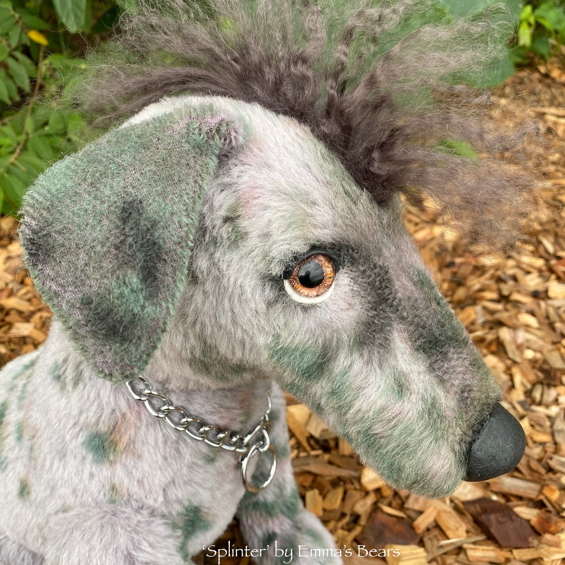 Splinter - 16" hand dyed alpaca doggo with mohair mohawk by Emmas Bears - OOAK