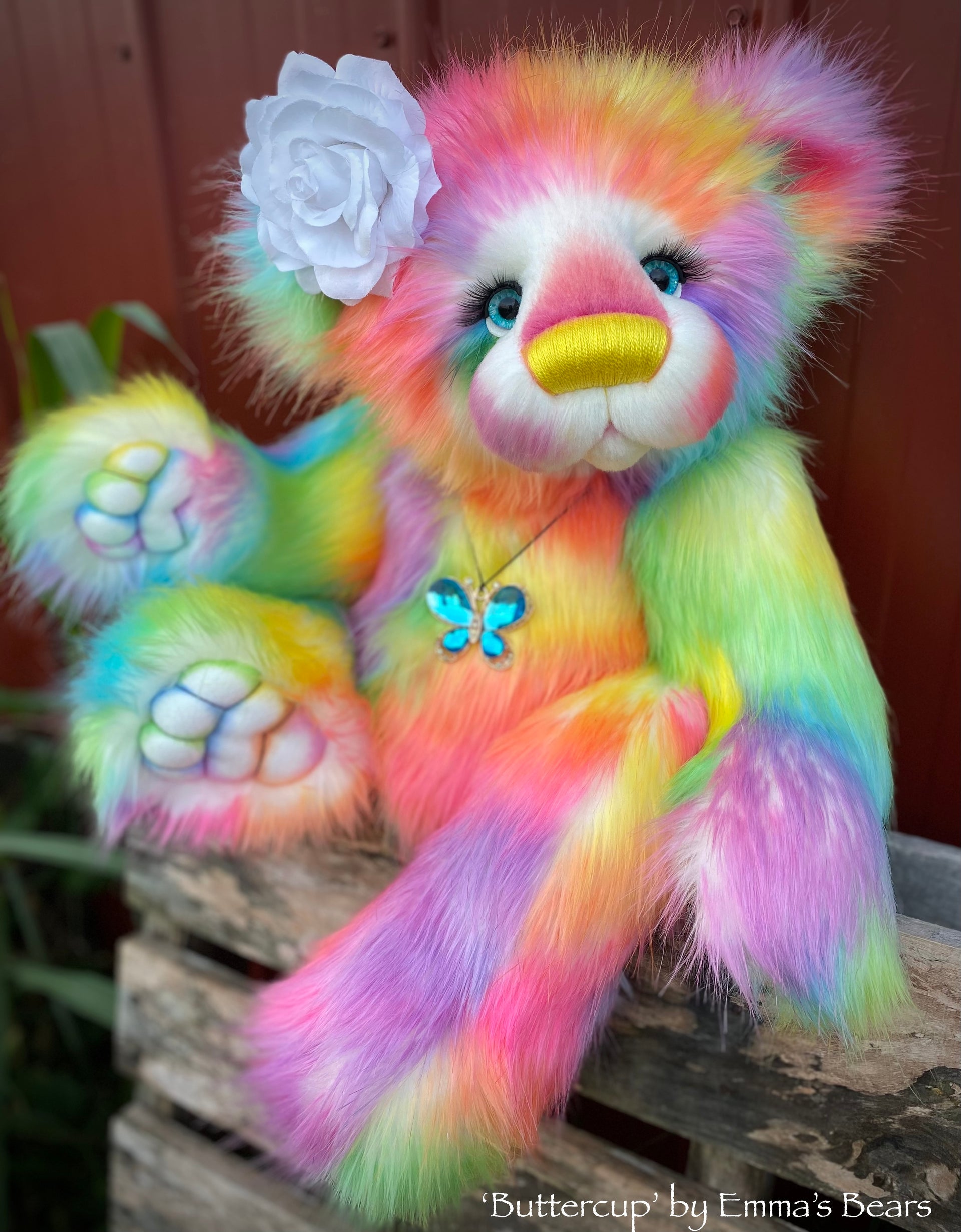 Buttercup - 23" Rainbow Faux Fur Artist Bear by Emma's Bears - OOAK