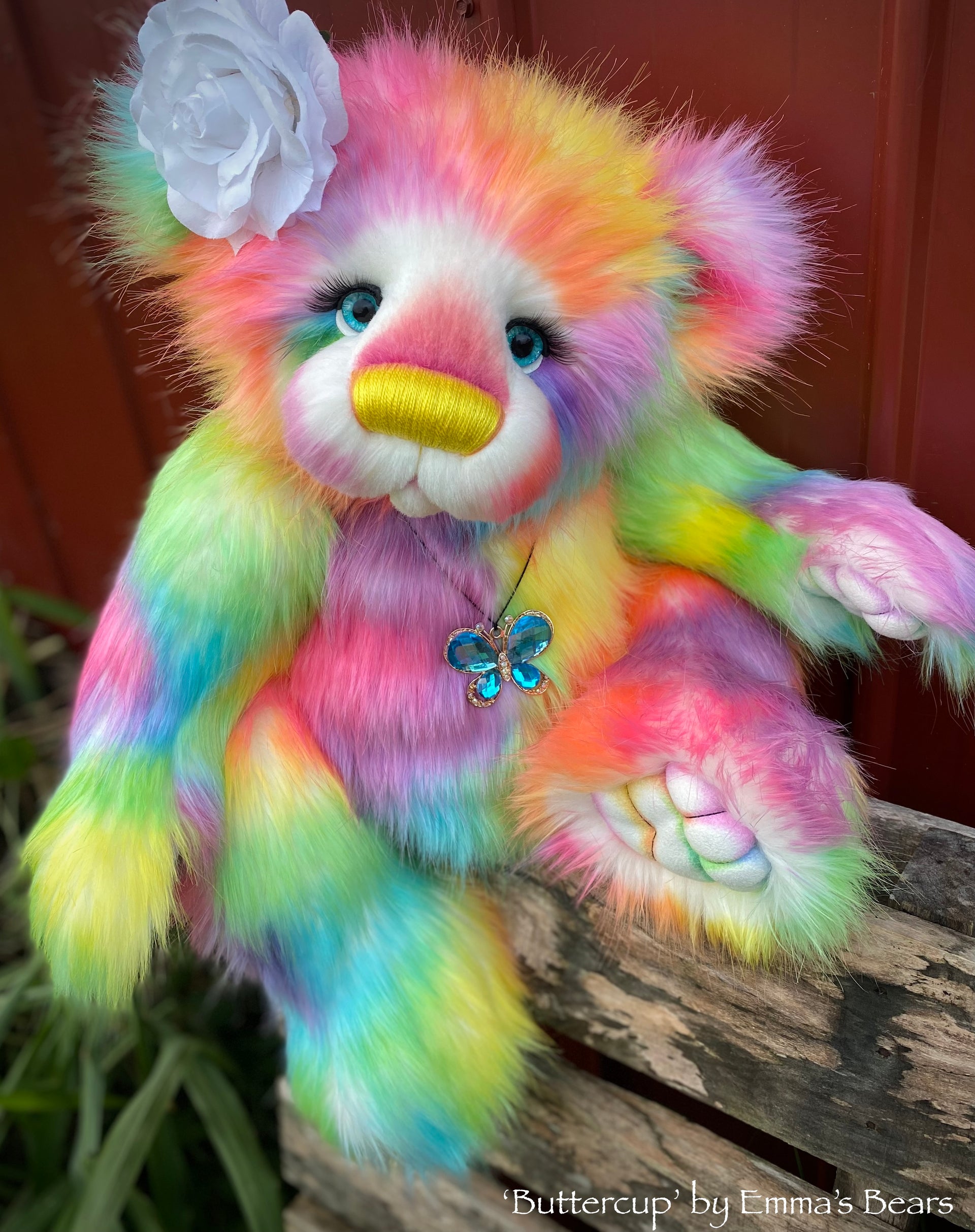 Buttercup - 23" Rainbow Faux Fur Artist Bear by Emma's Bears - OOAK