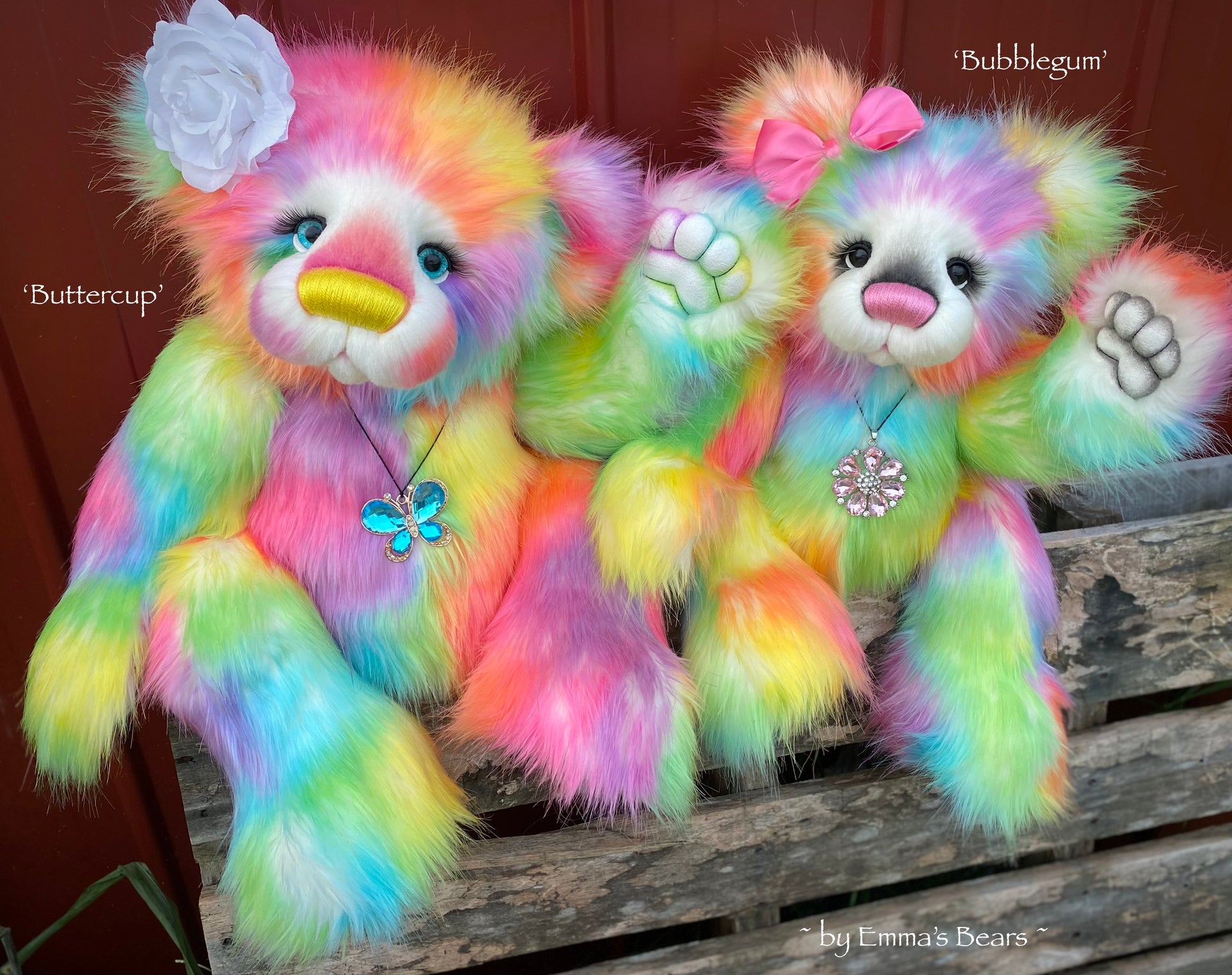 Buttercup - 23" Rainbow Faux Fur Artist Bear by Emma's Bears - OOAK