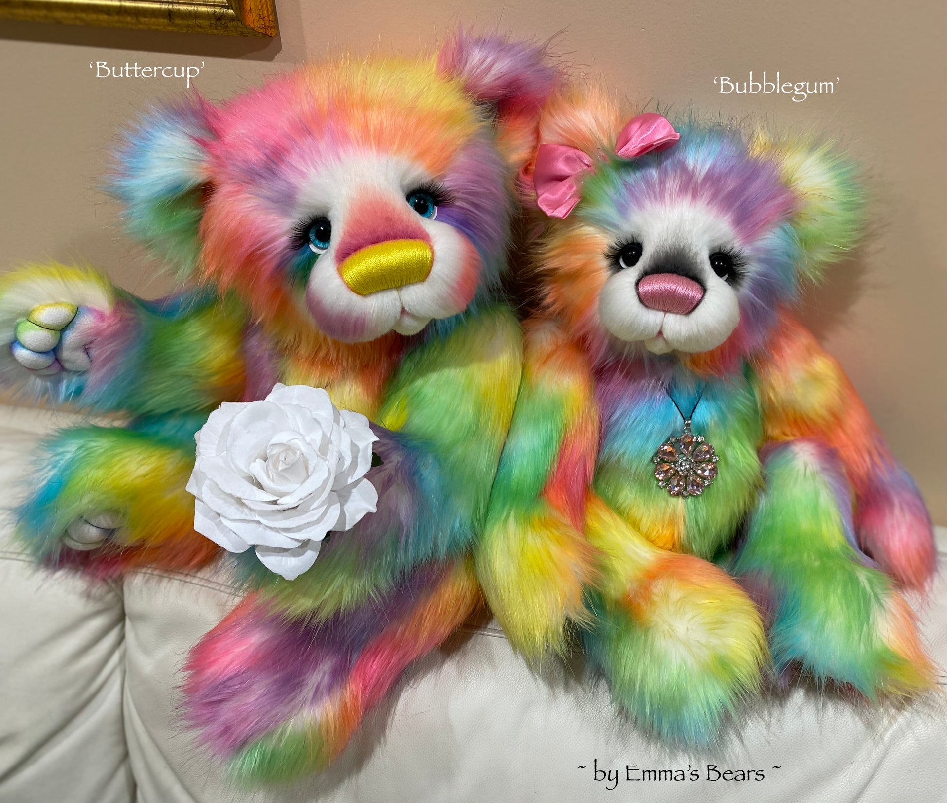 Buttercup - 23" Rainbow Faux Fur Artist Bear by Emma's Bears - OOAK