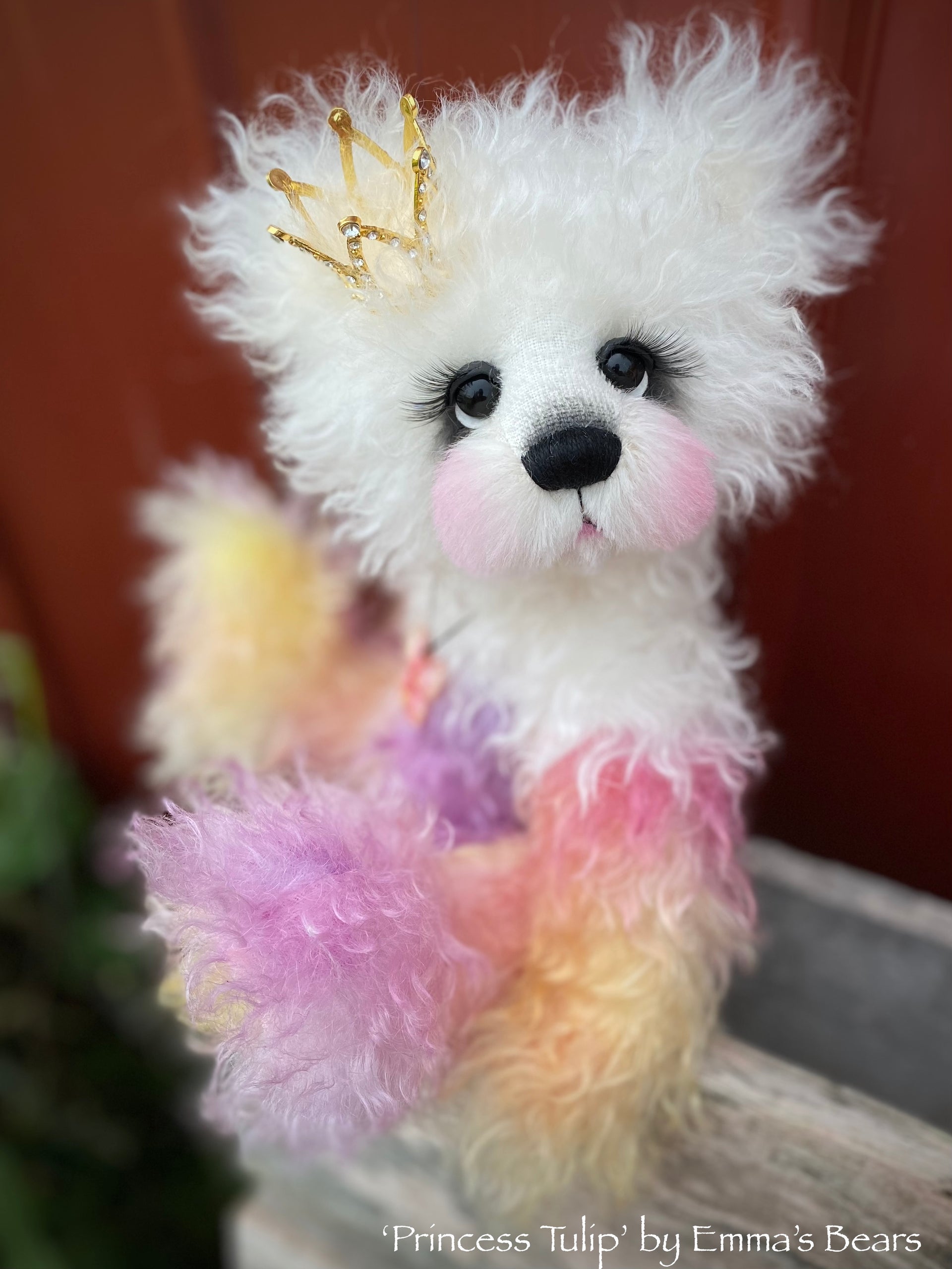 Princess Tulip - 13" Hand Dyed Easter Curlylocks Mohair Artist Bear by Emma's Bears - OOAK