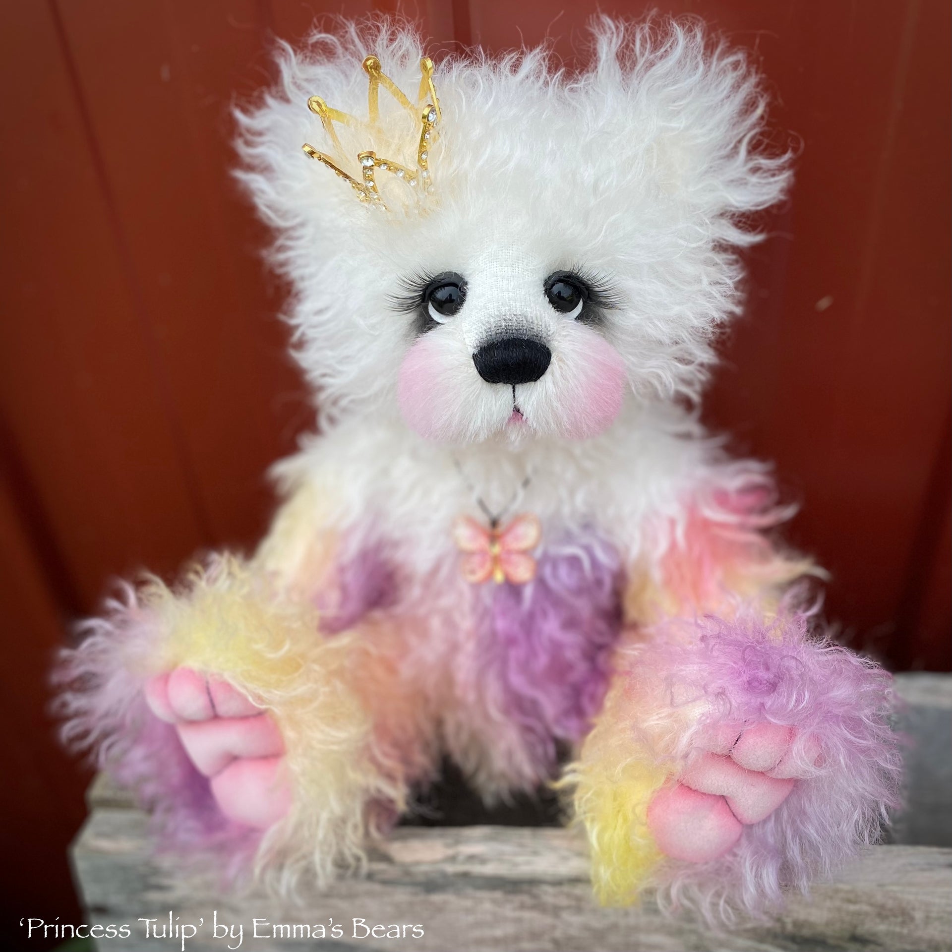Princess Tulip - 13" Hand Dyed Easter Curlylocks Mohair Artist Bear by Emma's Bears - OOAK