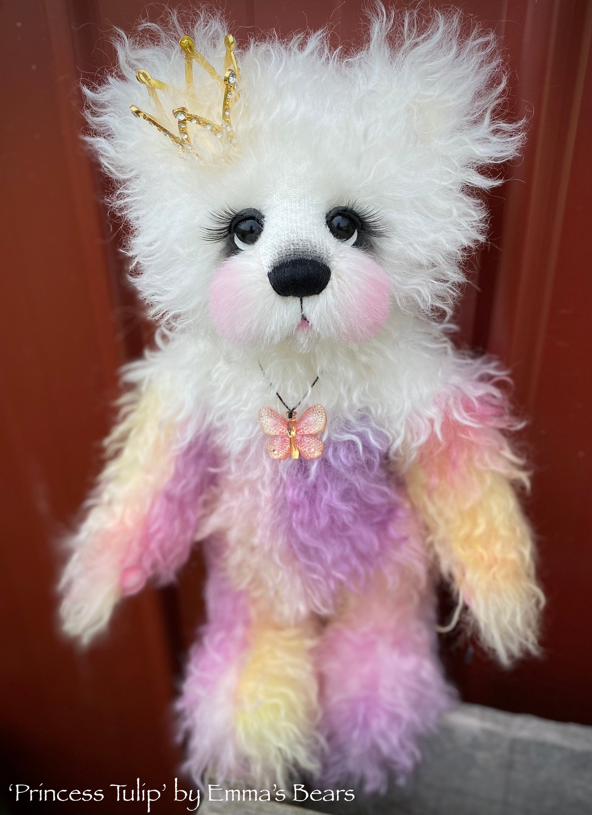 Princess Tulip - 13" Hand Dyed Easter Curlylocks Mohair Artist Bear by Emma's Bears - OOAK