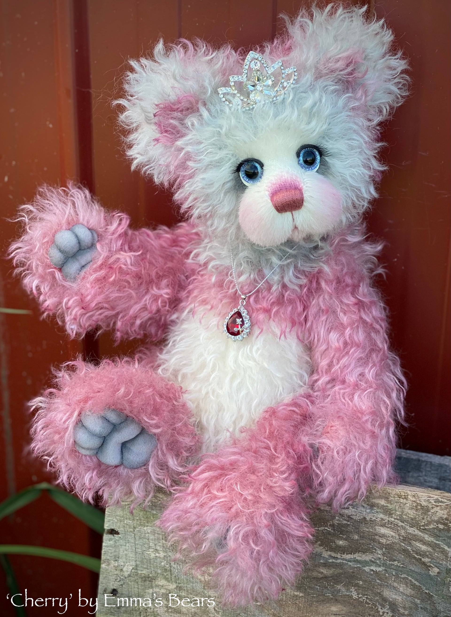 Cherry - 16" Hand-dyed Curlylocks Mohair Artist Bear by Emma's Bears - OOAK