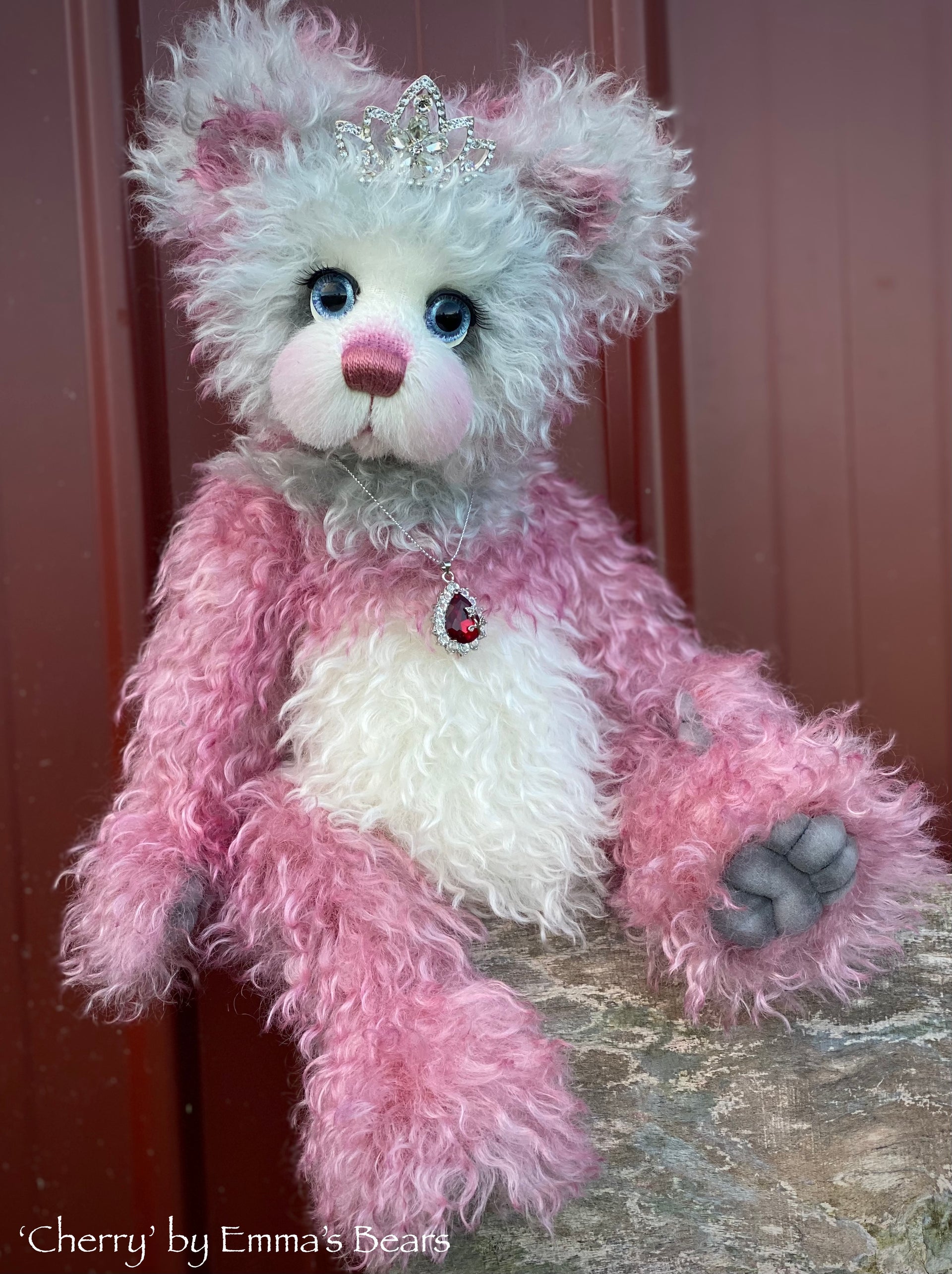 Cherry - 16" Hand-dyed Curlylocks Mohair Artist Bear by Emma's Bears - OOAK