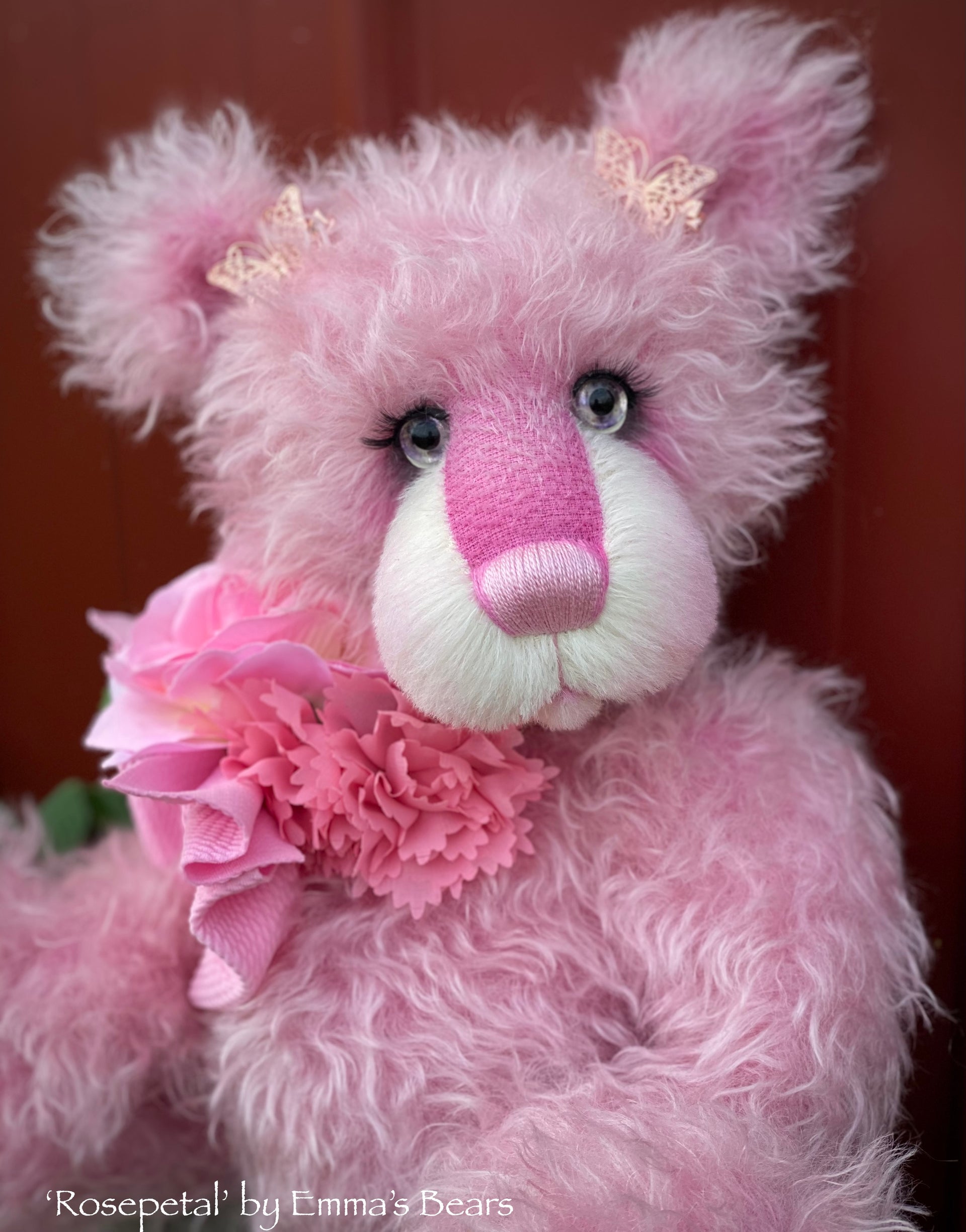 Rosepetal - 17" hand-dyed mohair bear by Emmas Bears - OOAK