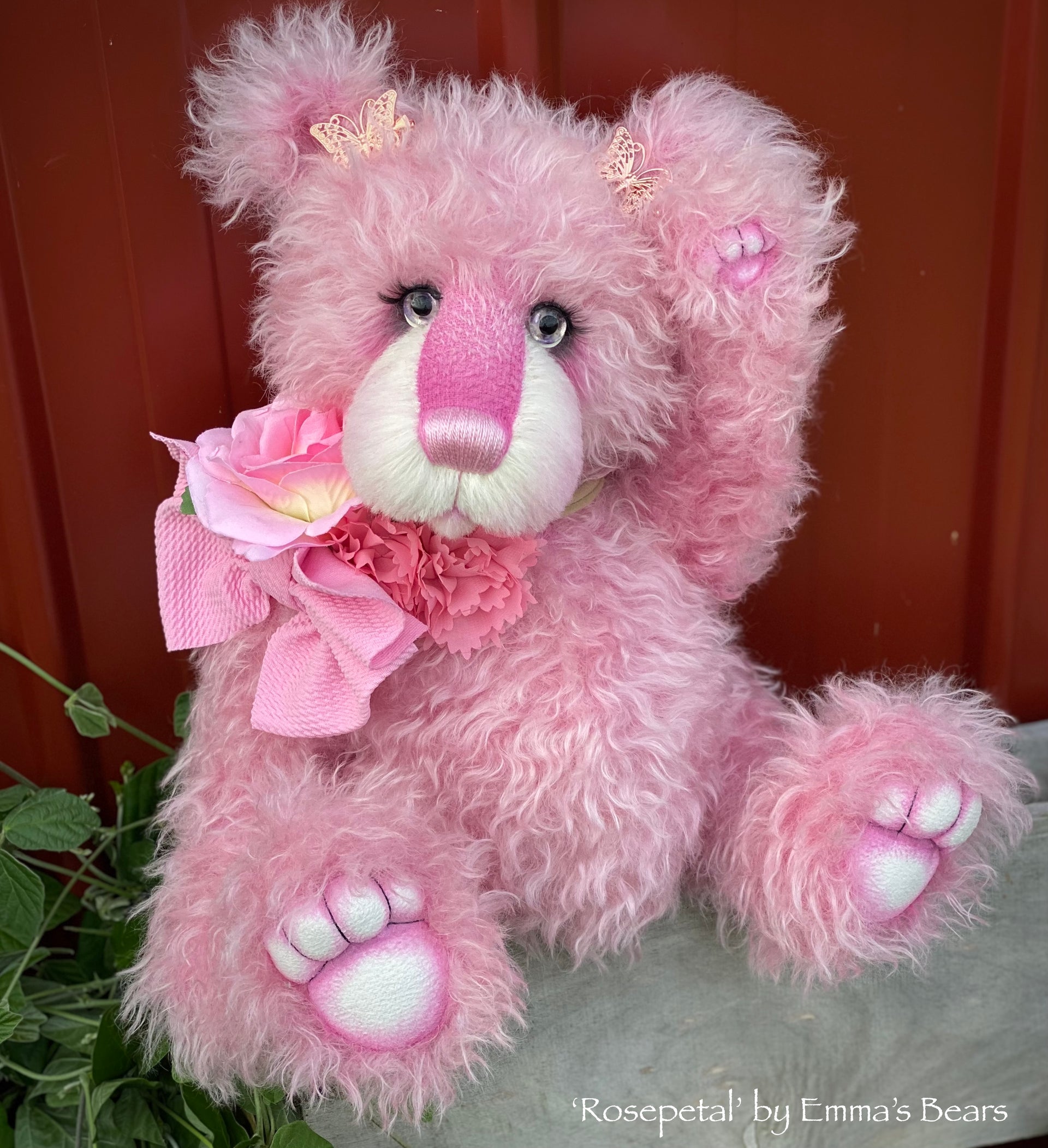 Rosepetal - 17" hand-dyed mohair bear by Emmas Bears - OOAK