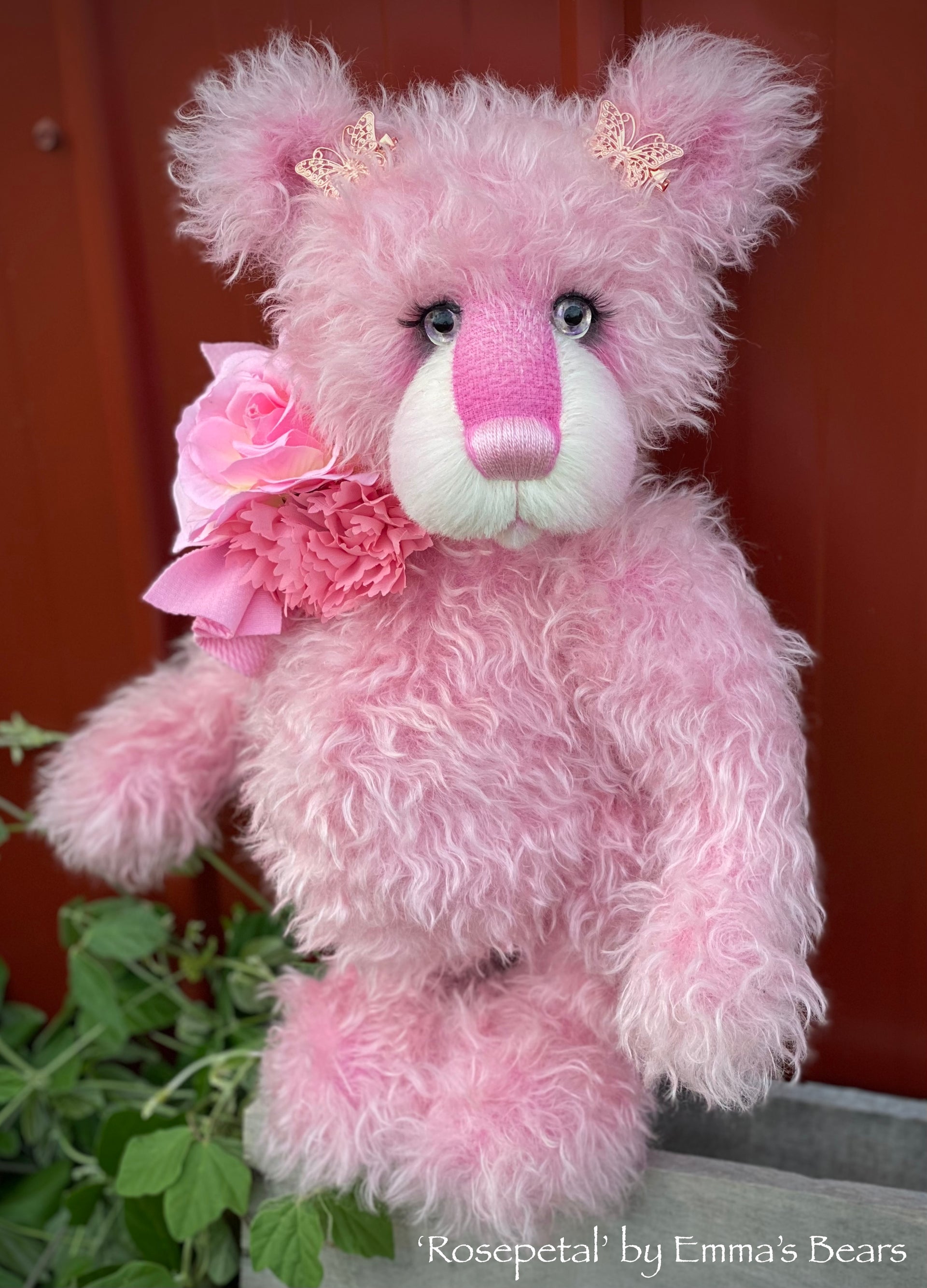 Rosepetal - 17" hand-dyed mohair bear by Emmas Bears - OOAK