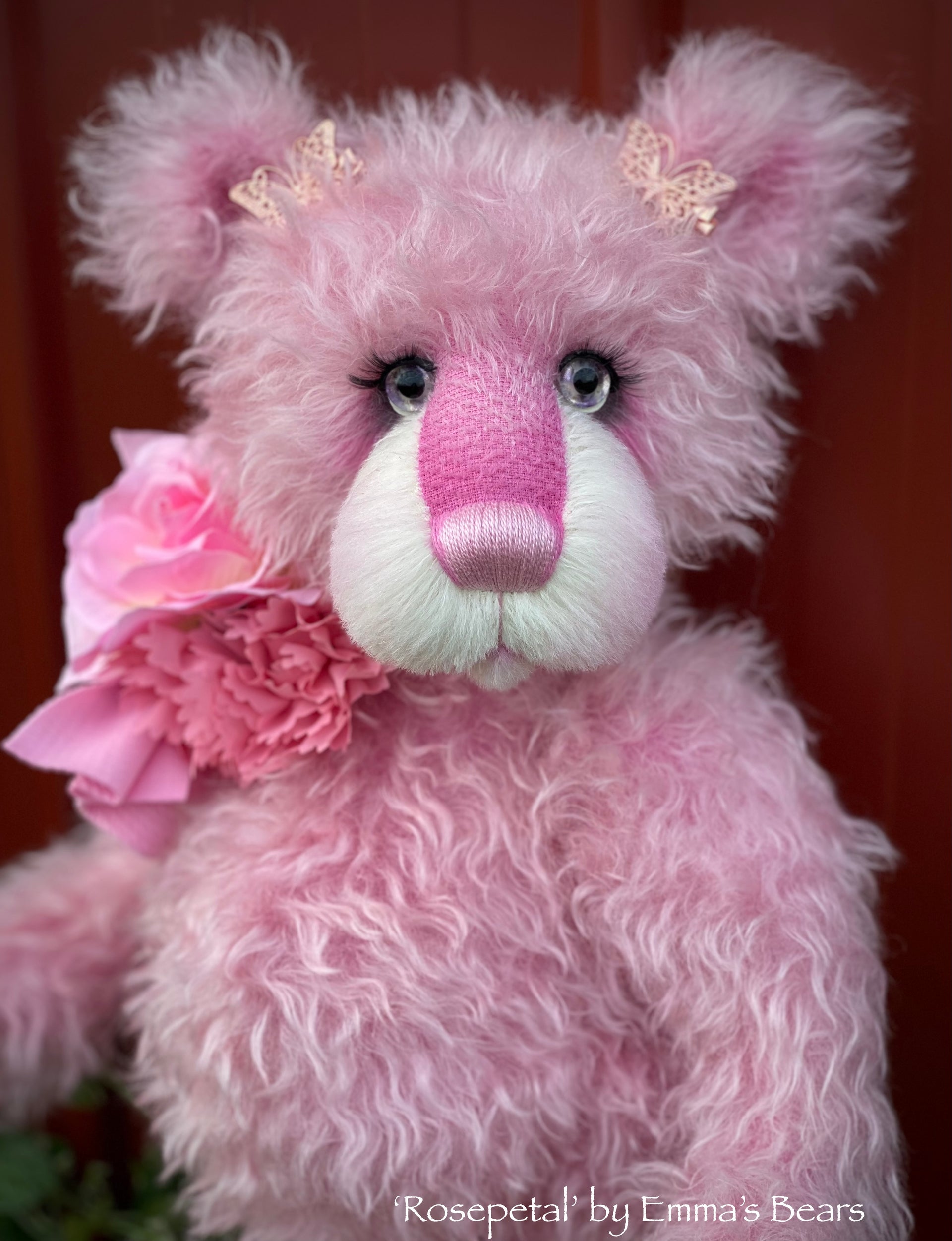 Rosepetal - 17" hand-dyed mohair bear by Emmas Bears - OOAK