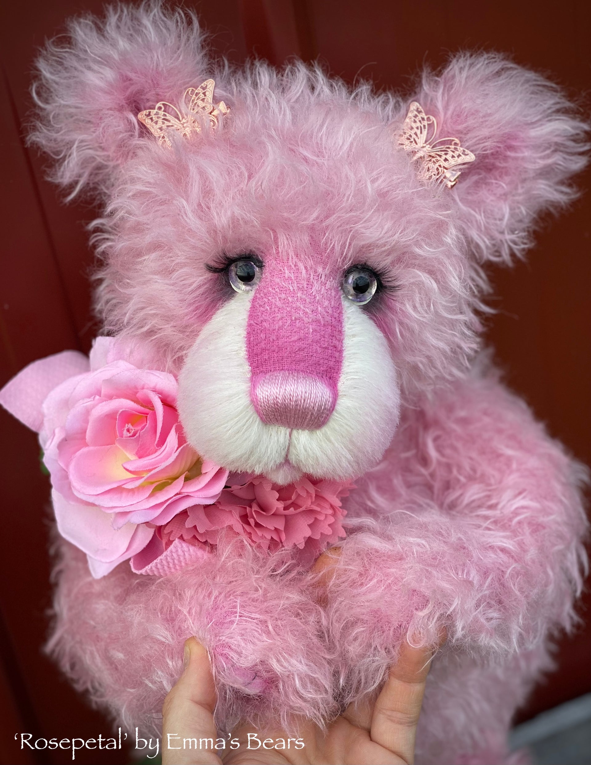 Rosepetal - 17" hand-dyed mohair bear by Emmas Bears - OOAK