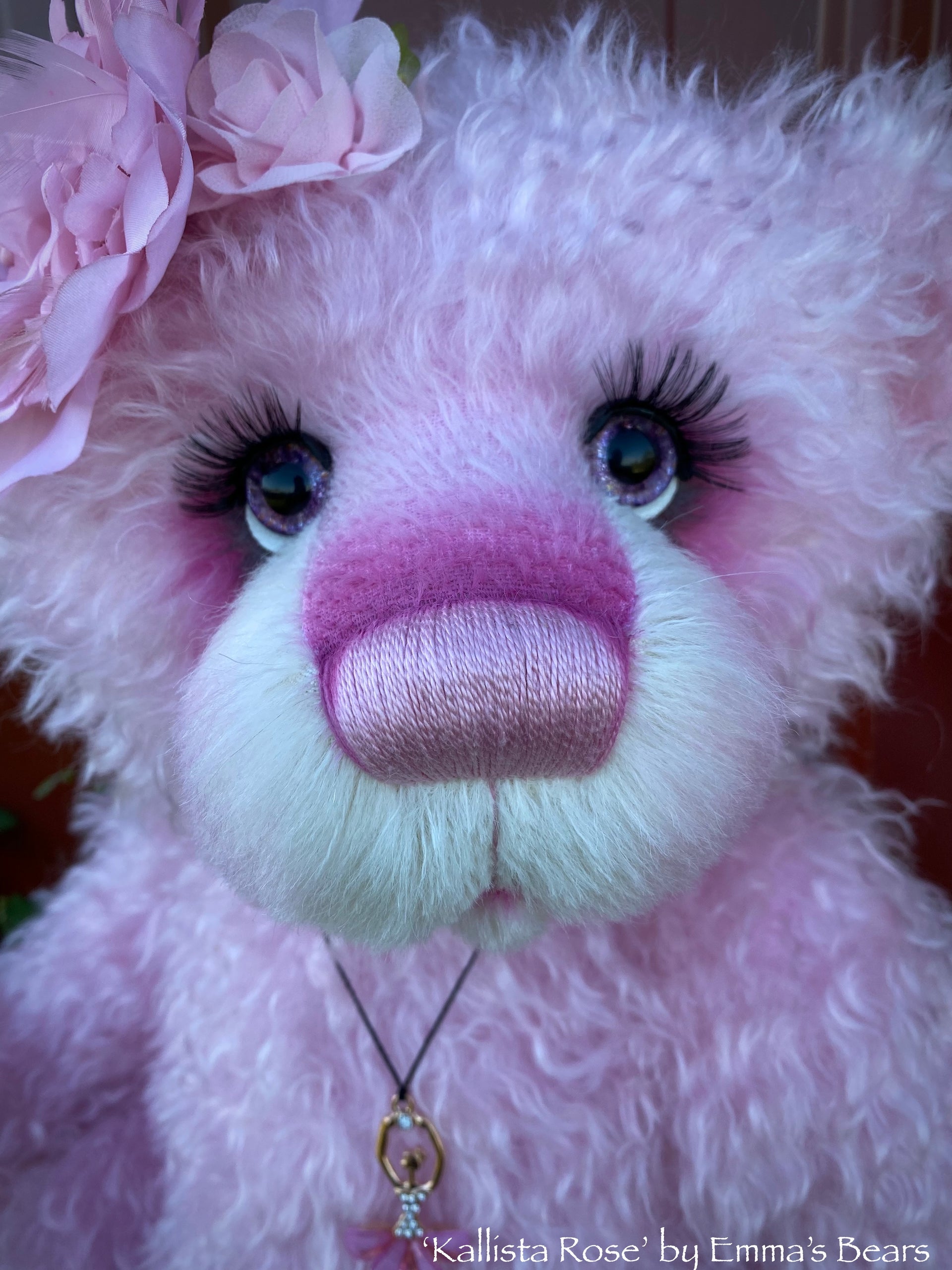 'Kallista Rose' - Hand Dyed Pink Curlylocks mohair Artist Bear by Emma's Bears - OOAK