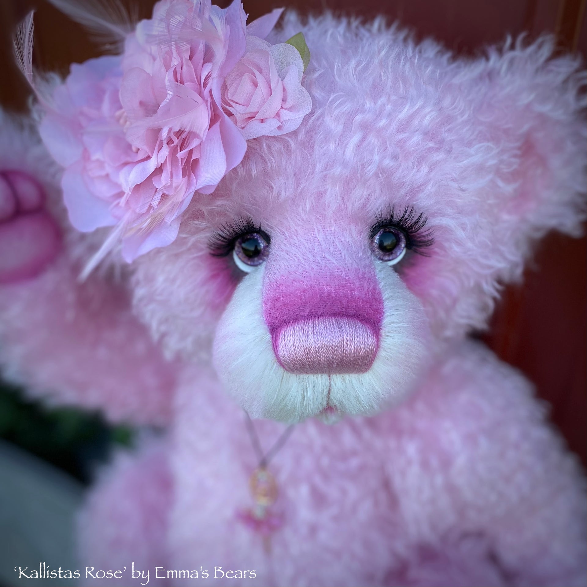 'Kallista Rose' - Hand Dyed Pink Curlylocks mohair Artist Bear by Emma's Bears - OOAK