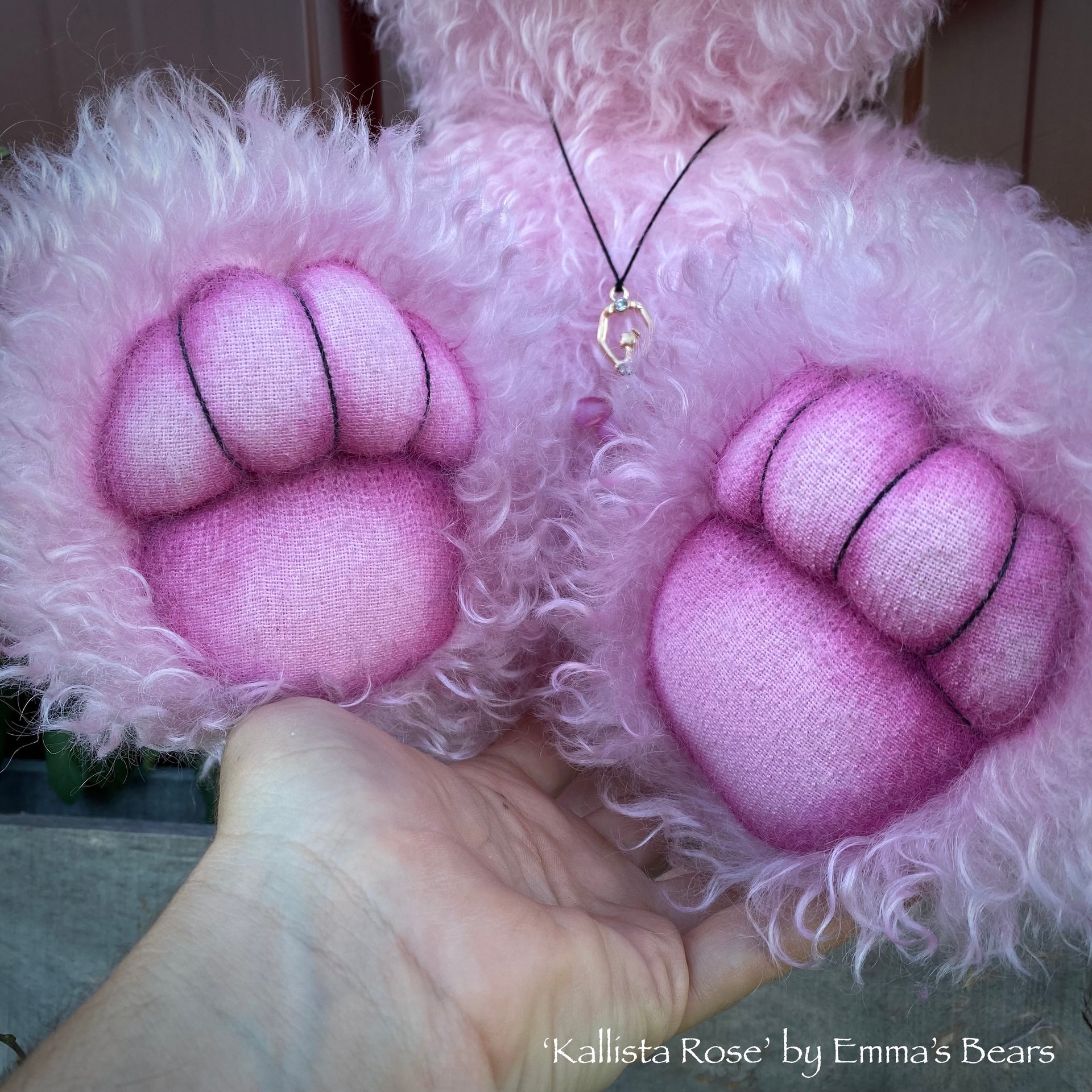 'Kallista Rose' - Hand Dyed Pink Curlylocks mohair Artist Bear by Emma's Bears - OOAK