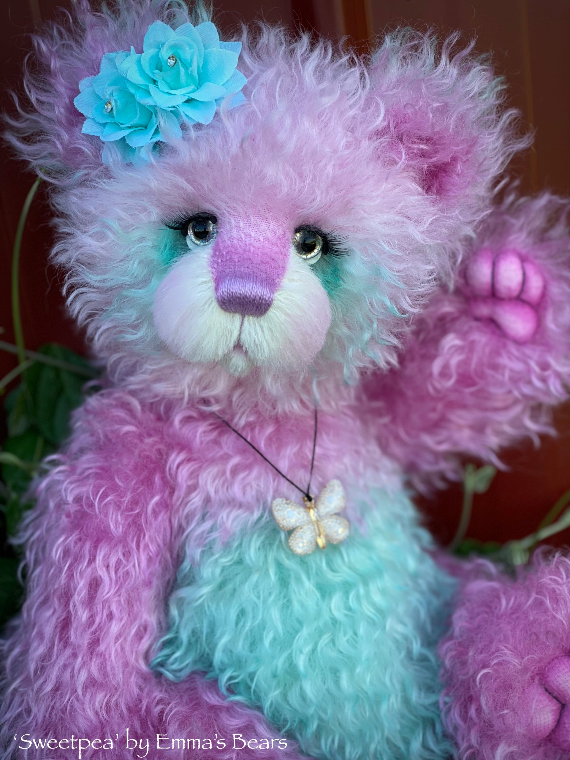 Sweetpea - 16" Hand-dyed Curlylocks Mohair Artist Bear by Emma's Bears - OOAK