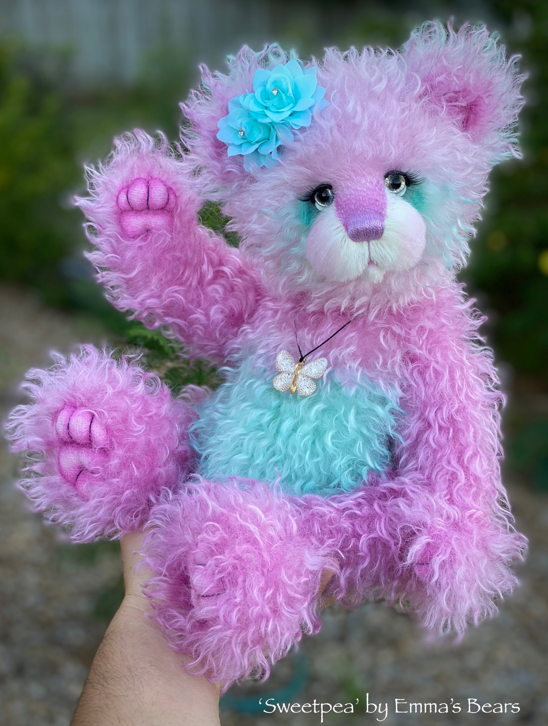 Sweetpea - 16" Hand-dyed Curlylocks Mohair Artist Bear by Emma's Bears - OOAK