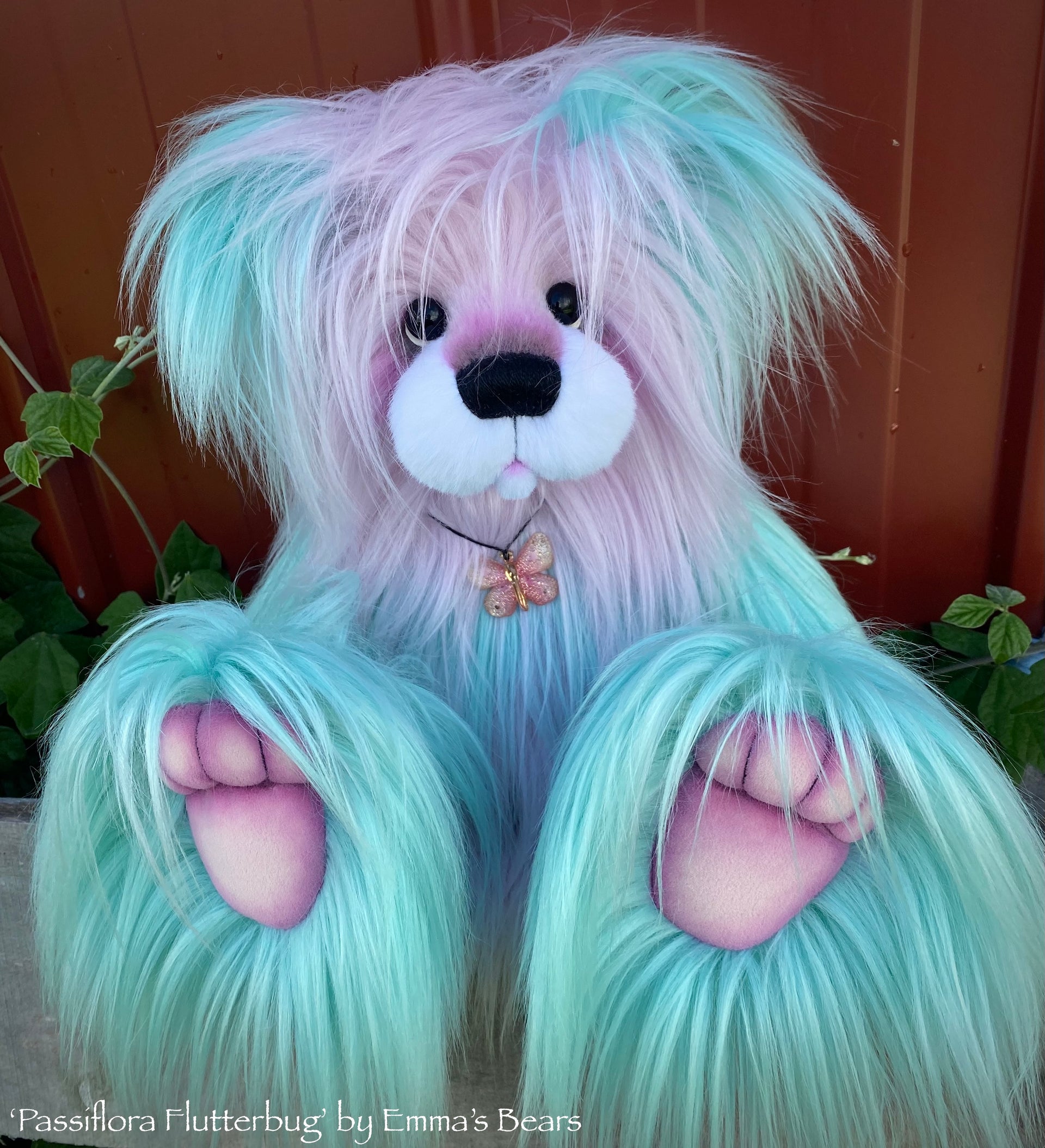 Passiflora Flutterbug - 15" faux fur bear by Emmas Bears - OOAK