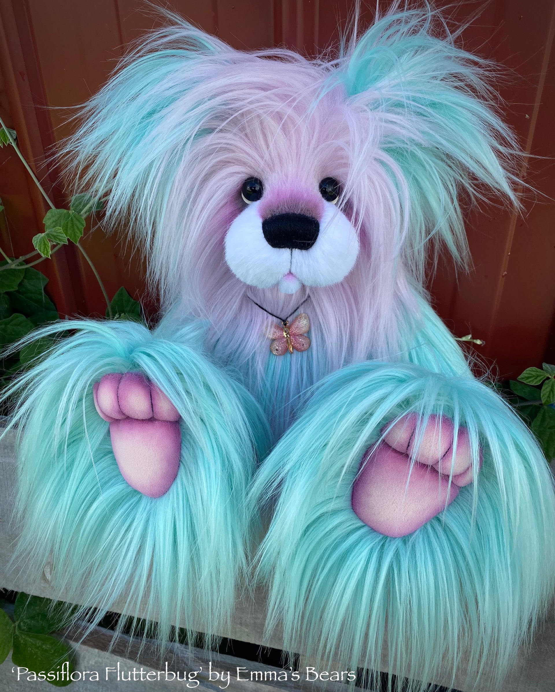 Passiflora Flutterbug - 15" faux fur bear by Emmas Bears - OOAK