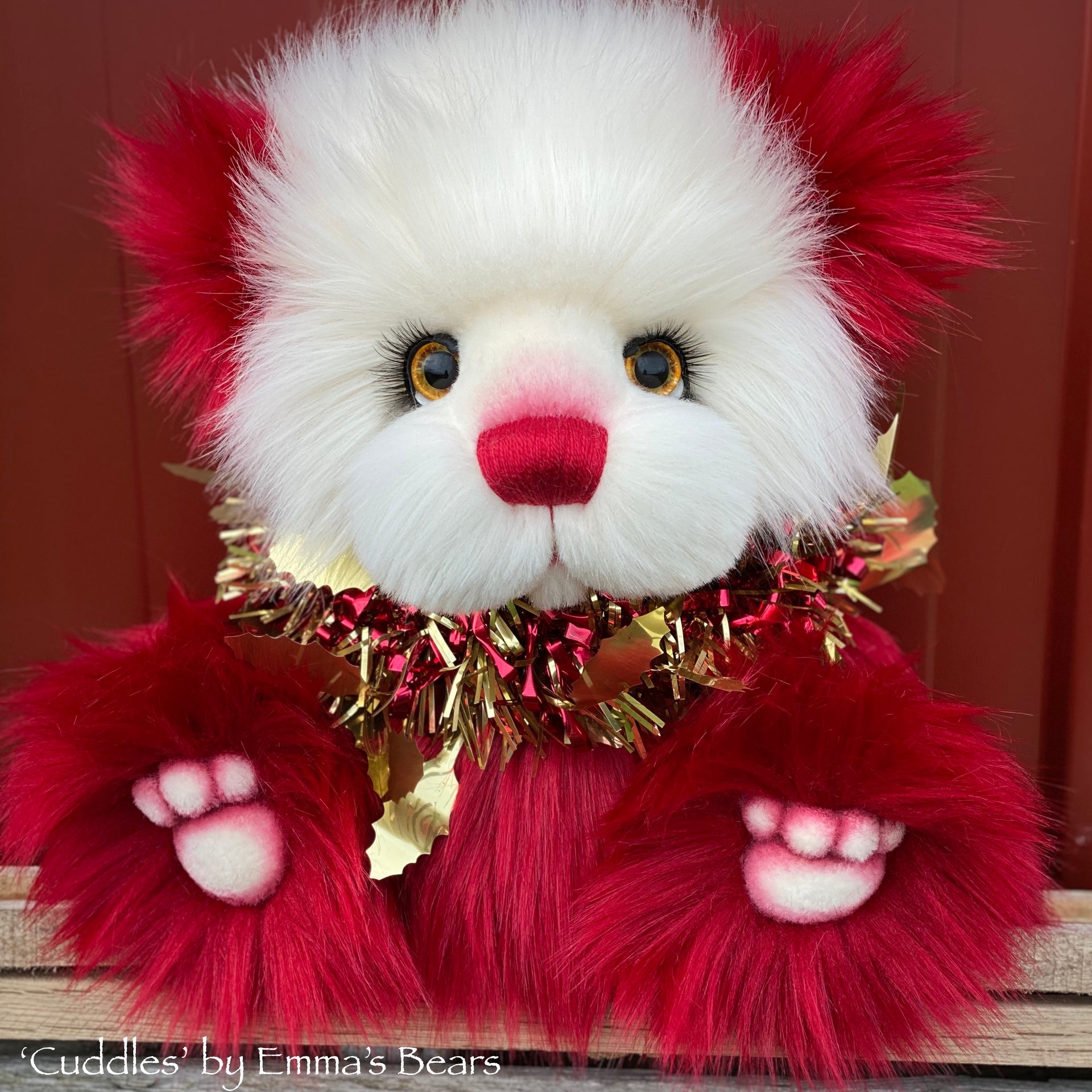 Cuddles - 14" Faux Fur Christmas artist bear by Emmas Bears - OOAK