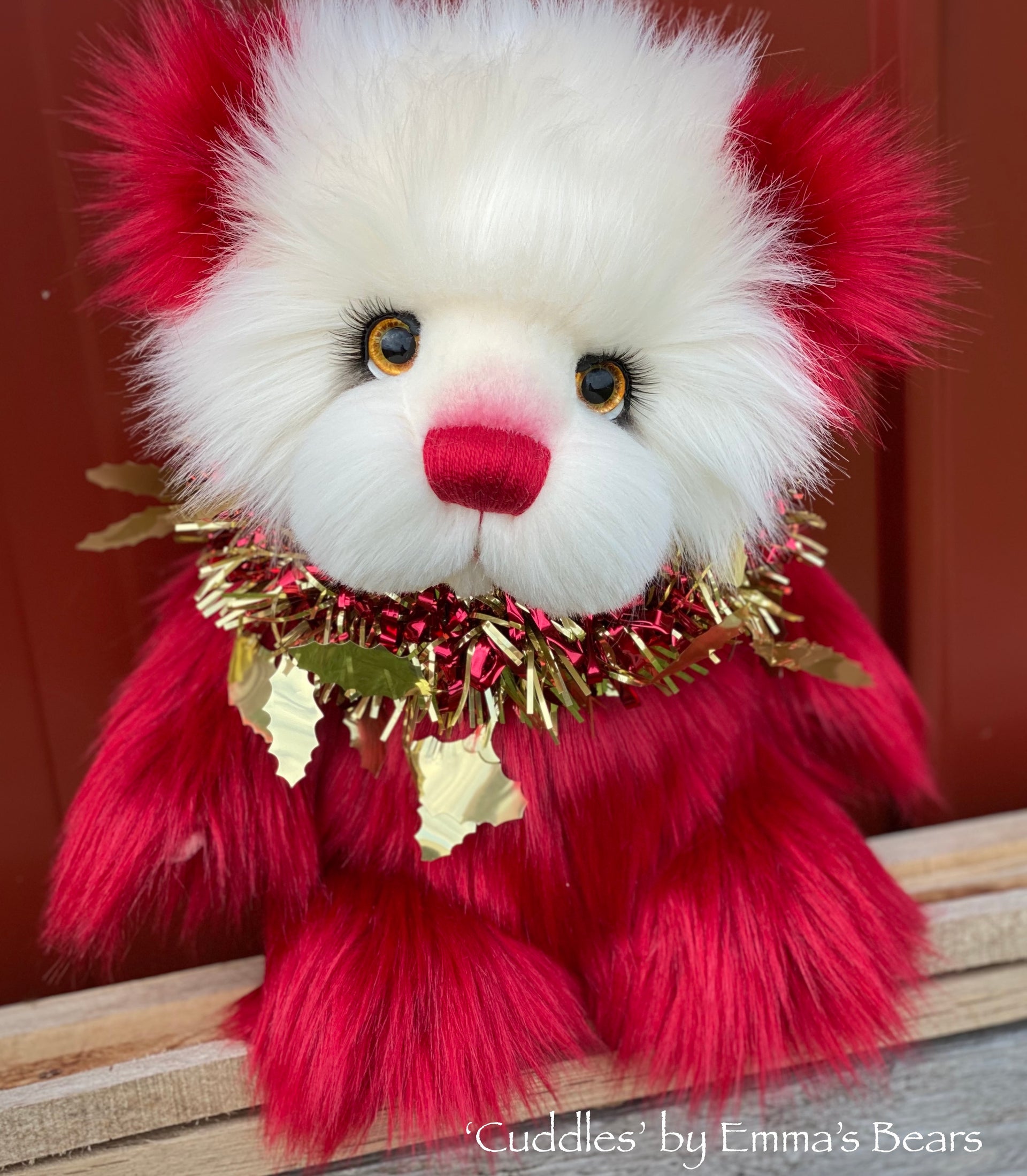 Cuddles - 14" Faux Fur Christmas artist bear by Emmas Bears - OOAK